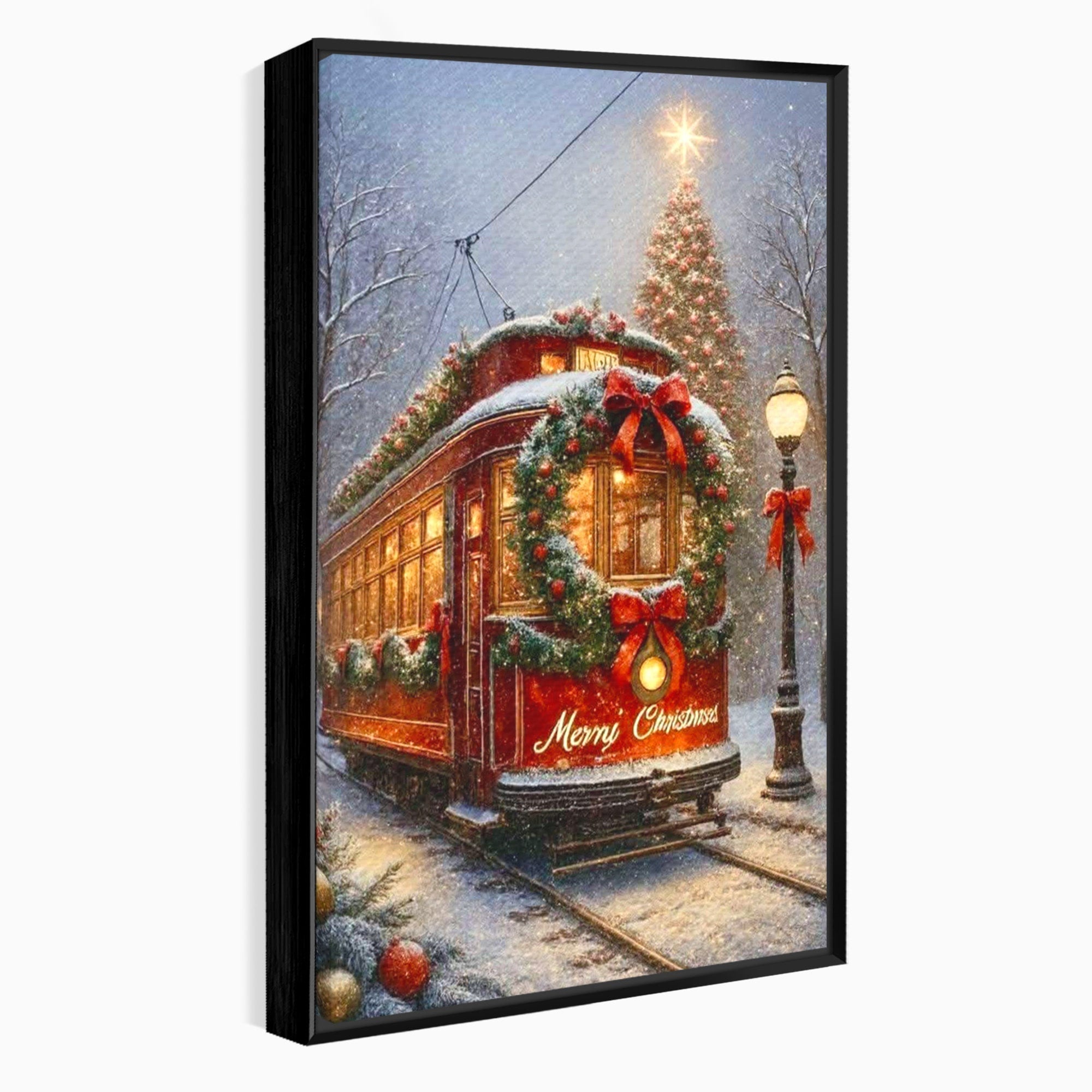 Tablou Canvas Premium LuxCanva® PI1088, Tramvaiul De Craciun, Calatorie, Craciun, Iarna, Decoratiuni, Living, Culori Vibrante