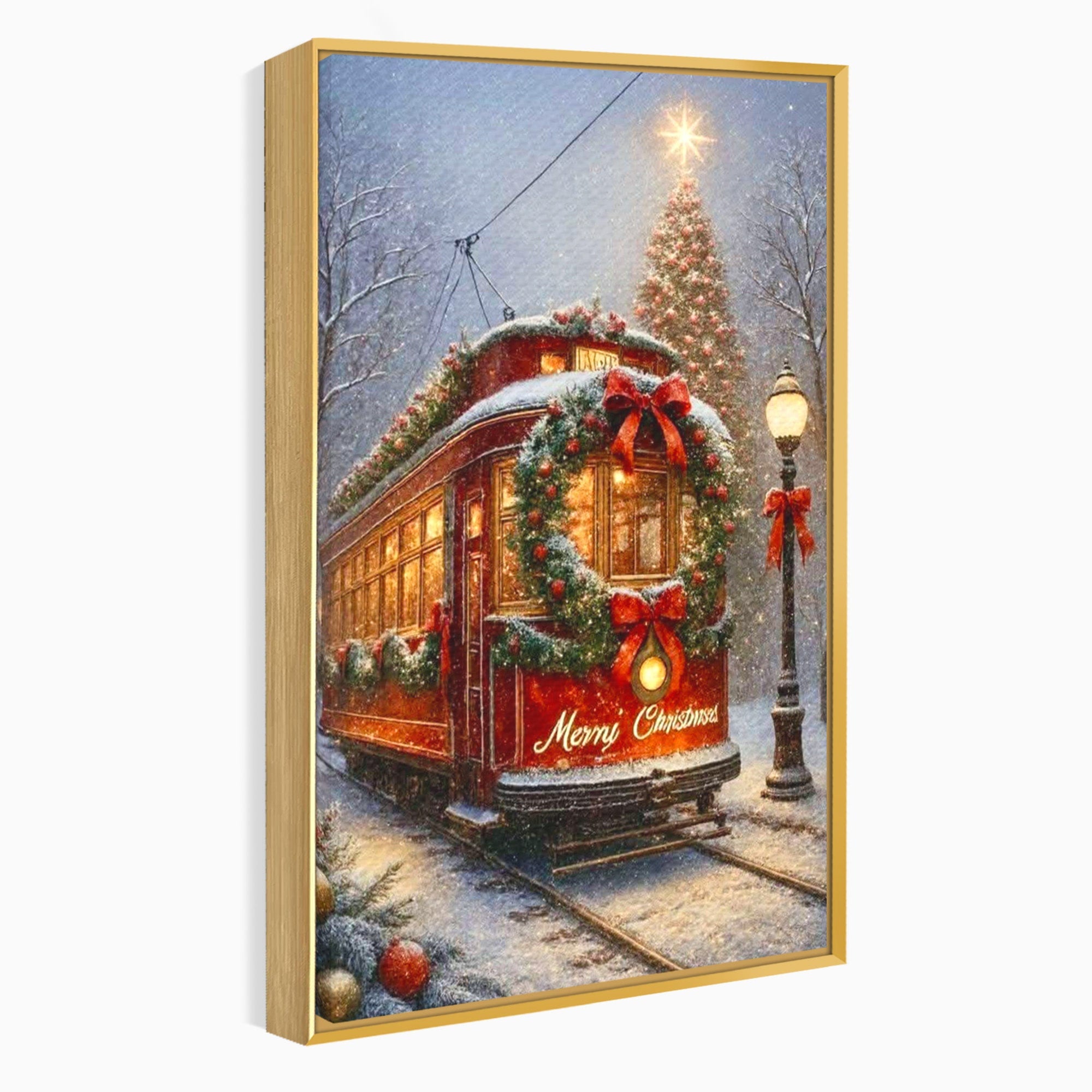 Tablou Canvas Premium LuxCanva® PI1088, Tramvaiul De Craciun, Calatorie, Craciun, Iarna, Decoratiuni, Living, Culori Vibrante