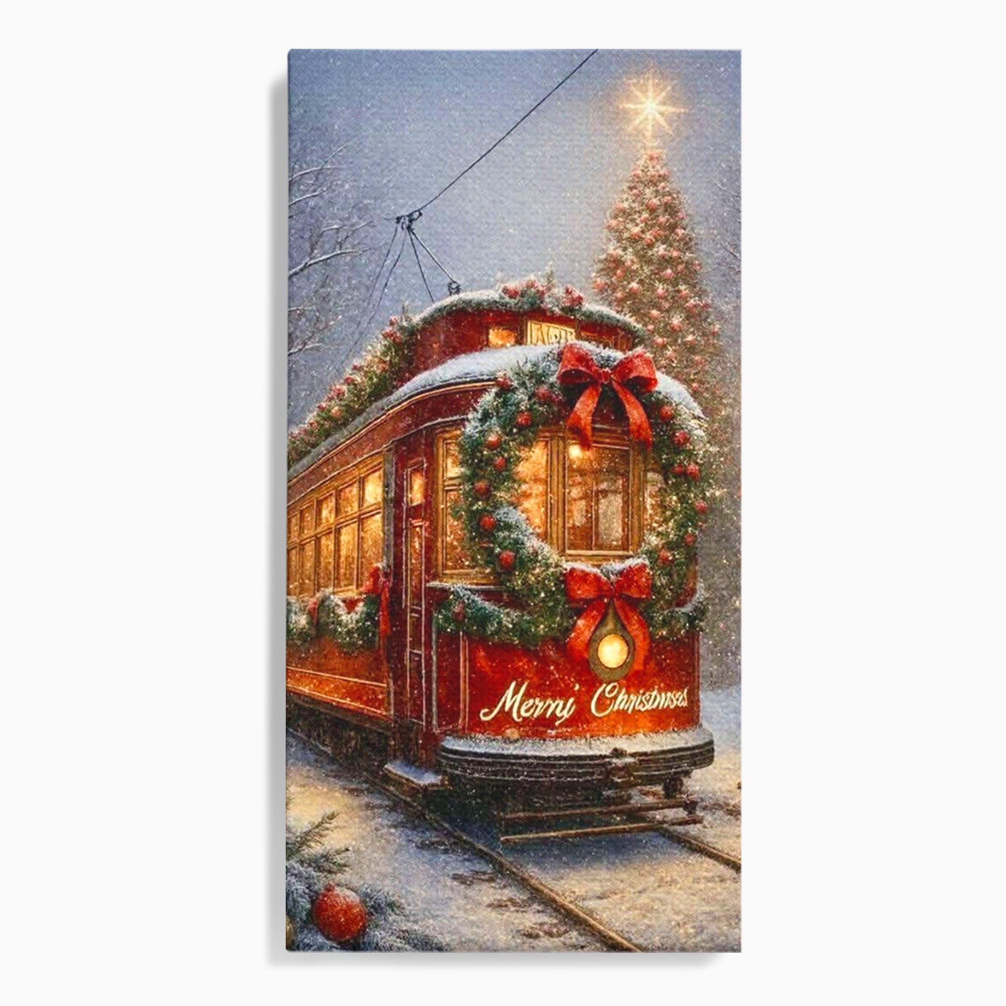 Tablou Canvas Premium LuxCanva® PI1088, Tramvaiul De Craciun, Calatorie, Craciun, Iarna, Decoratiuni, Living, Culori Vibrante