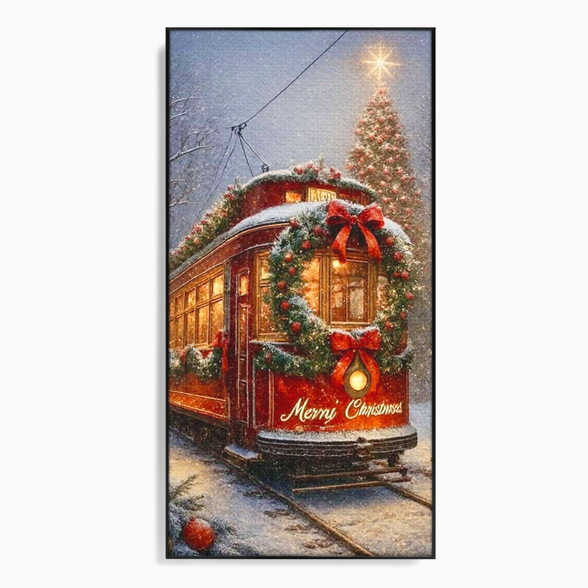Tablou Canvas Premium LuxCanva® PI1088, Tramvaiul De Craciun, Calatorie, Craciun, Iarna, Decoratiuni, Living, Culori Vibrante