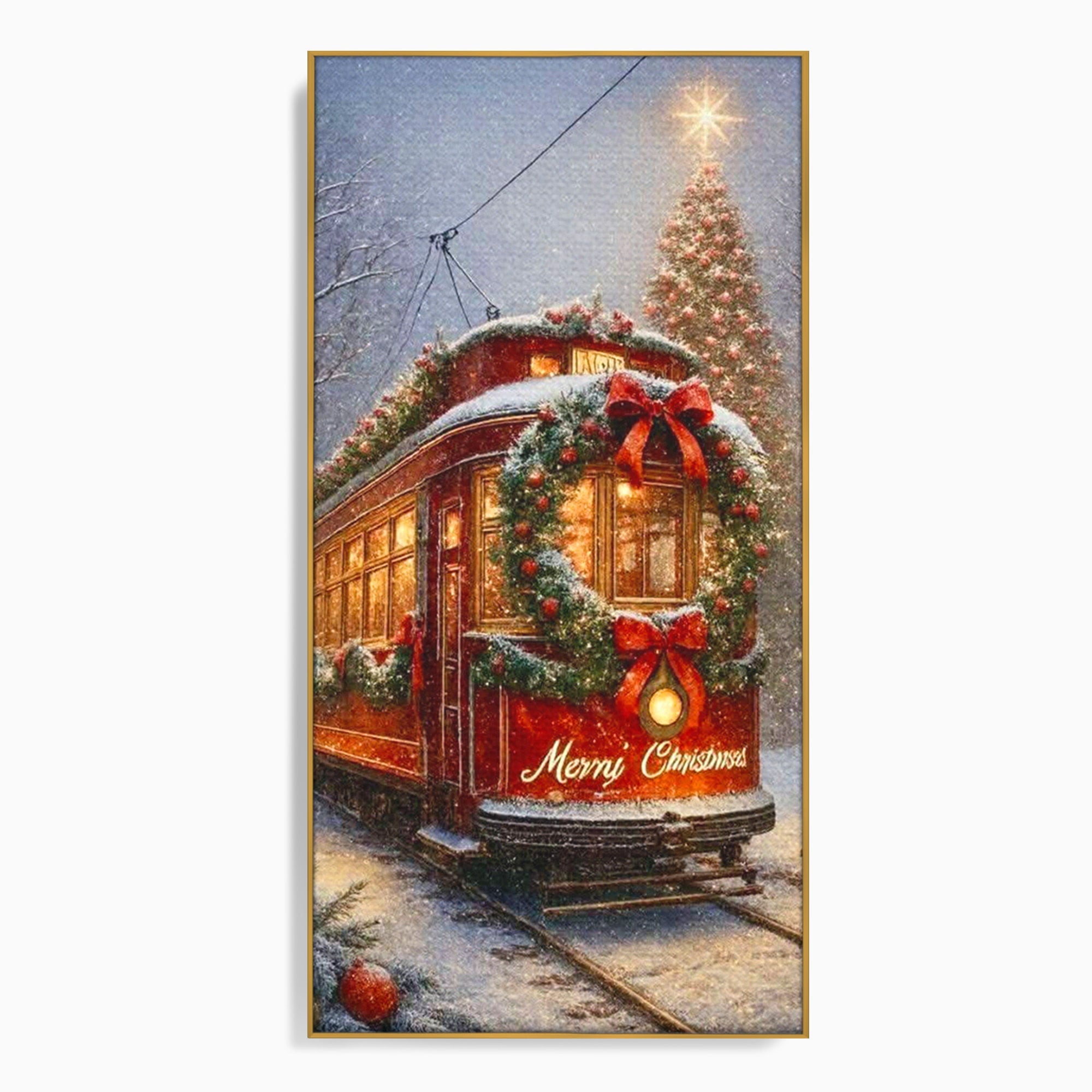 Tablou Canvas Premium LuxCanva® PI1088, Tramvaiul De Craciun, Calatorie, Craciun, Iarna, Decoratiuni, Living, Culori Vibrante
