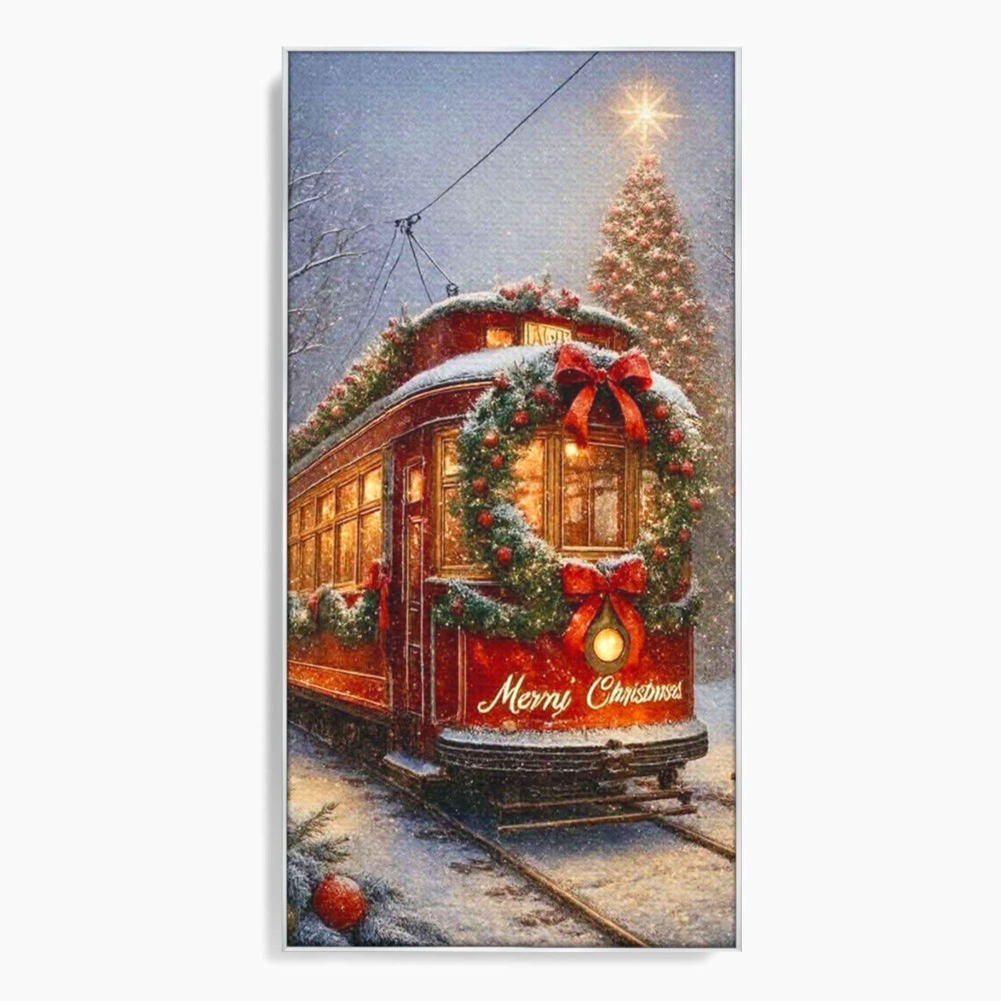 Tablou Canvas Premium LuxCanva® PI1088, Tramvaiul De Craciun, Calatorie, Craciun, Iarna, Decoratiuni, Living, Culori Vibrante