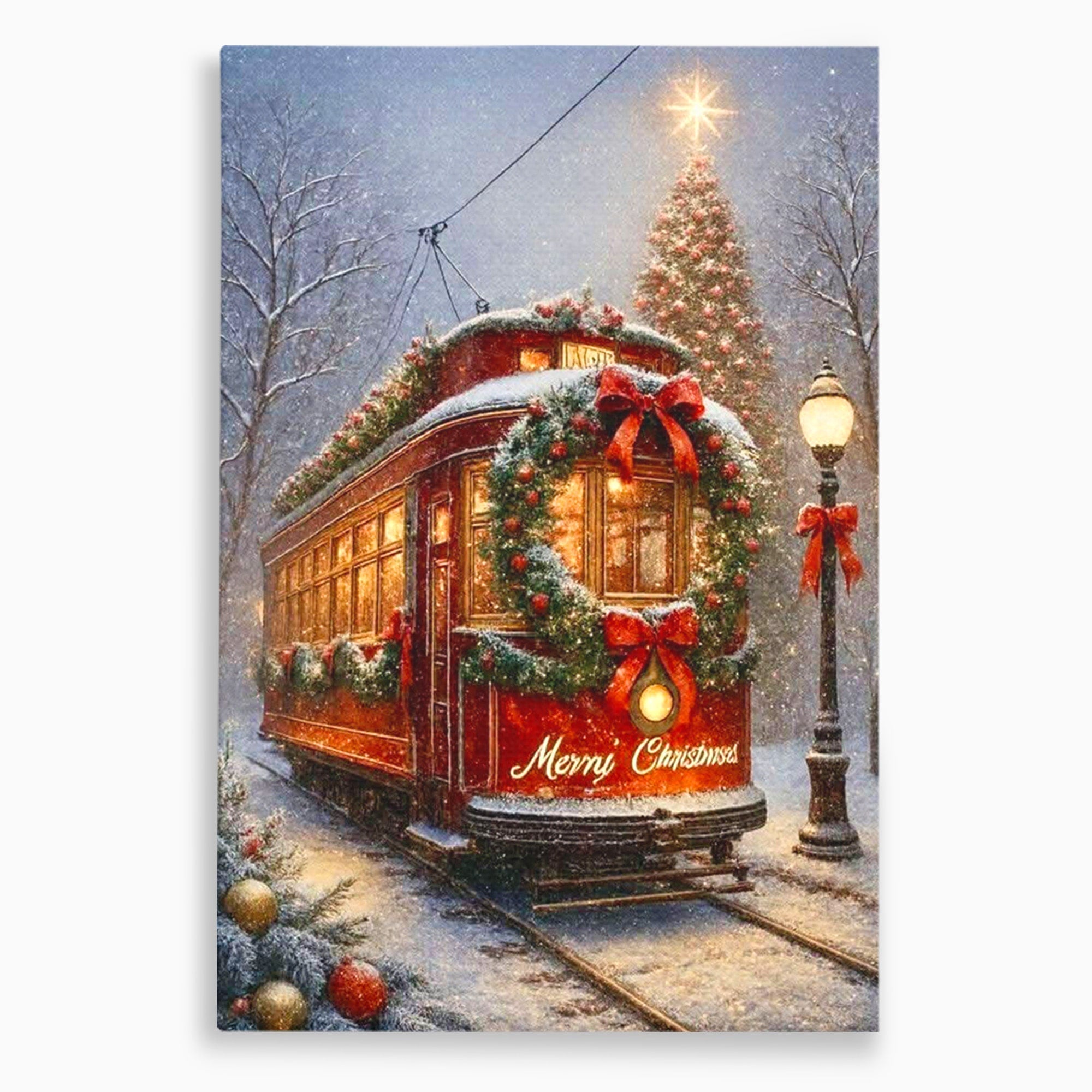 Tablou Canvas Premium LuxCanva® PI1088, Tramvaiul De Craciun, Calatorie, Craciun, Iarna, Decoratiuni, Living, Culori Vibrante
