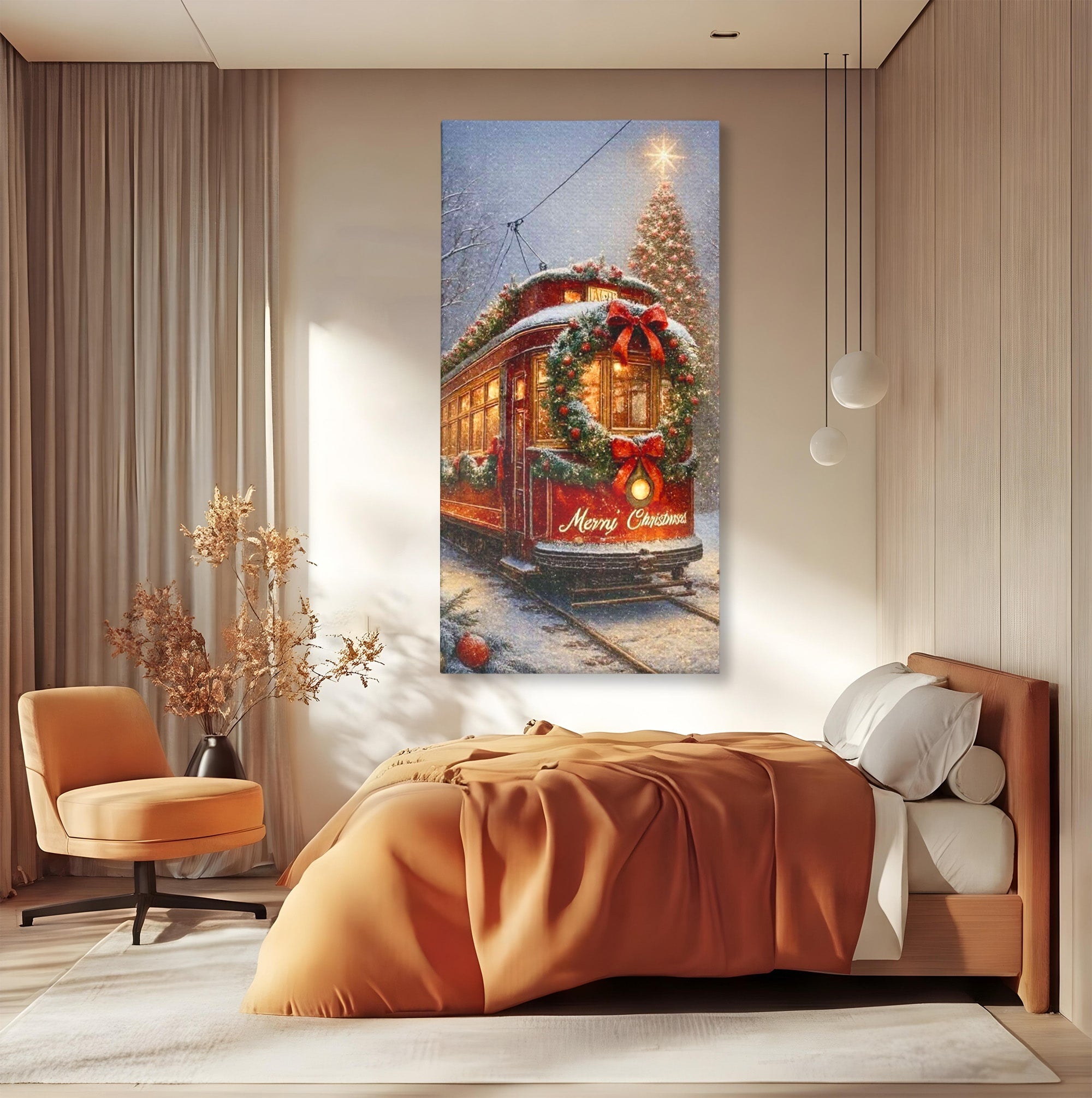 Tablou Canvas Premium LuxCanva® PI1088, Tramvaiul De Craciun, Calatorie, Craciun, Iarna, Decoratiuni, Living, Culori Vibrante