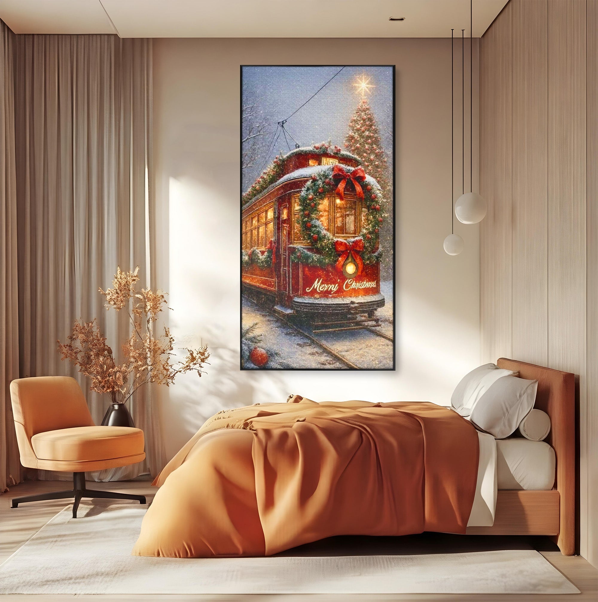 Tablou Canvas Premium LuxCanva® PI1088, Tramvaiul De Craciun, Calatorie, Craciun, Iarna, Decoratiuni, Living, Culori Vibrante