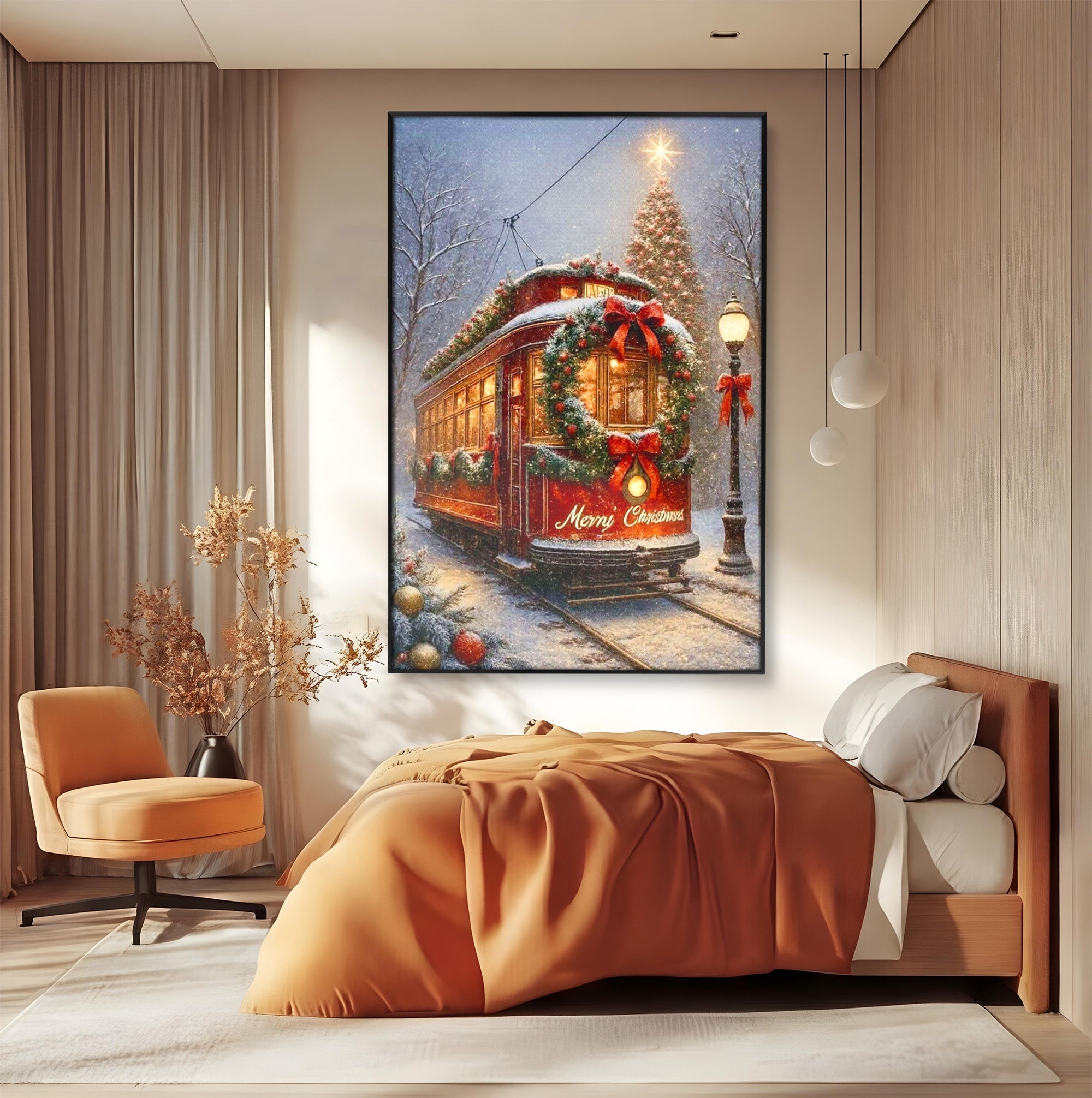 Tablou Canvas Premium LuxCanva® PI1088, Tramvaiul De Craciun, Calatorie, Craciun, Iarna, Decoratiuni, Living, Culori Vibrante