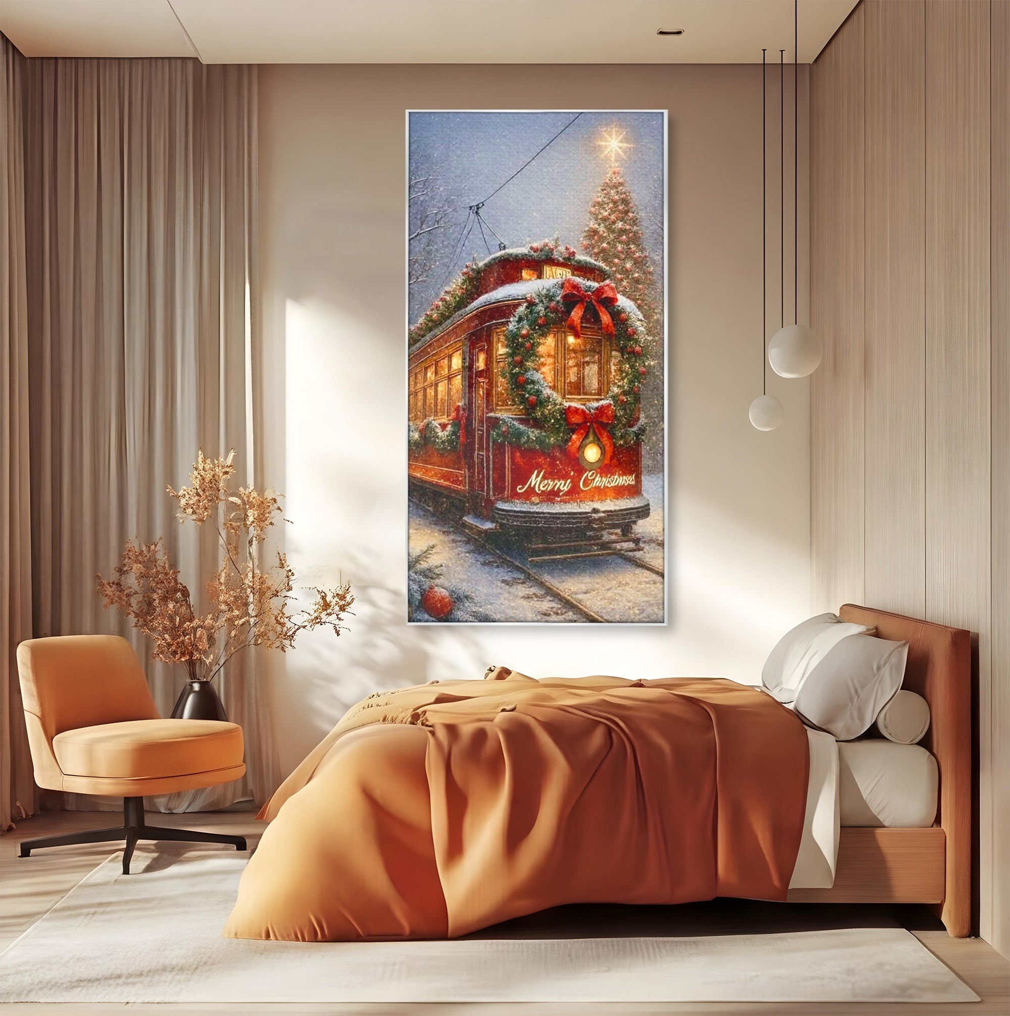 Tablou Canvas Premium LuxCanva® PI1088, Tramvaiul De Craciun, Calatorie, Craciun, Iarna, Decoratiuni, Living, Culori Vibrante