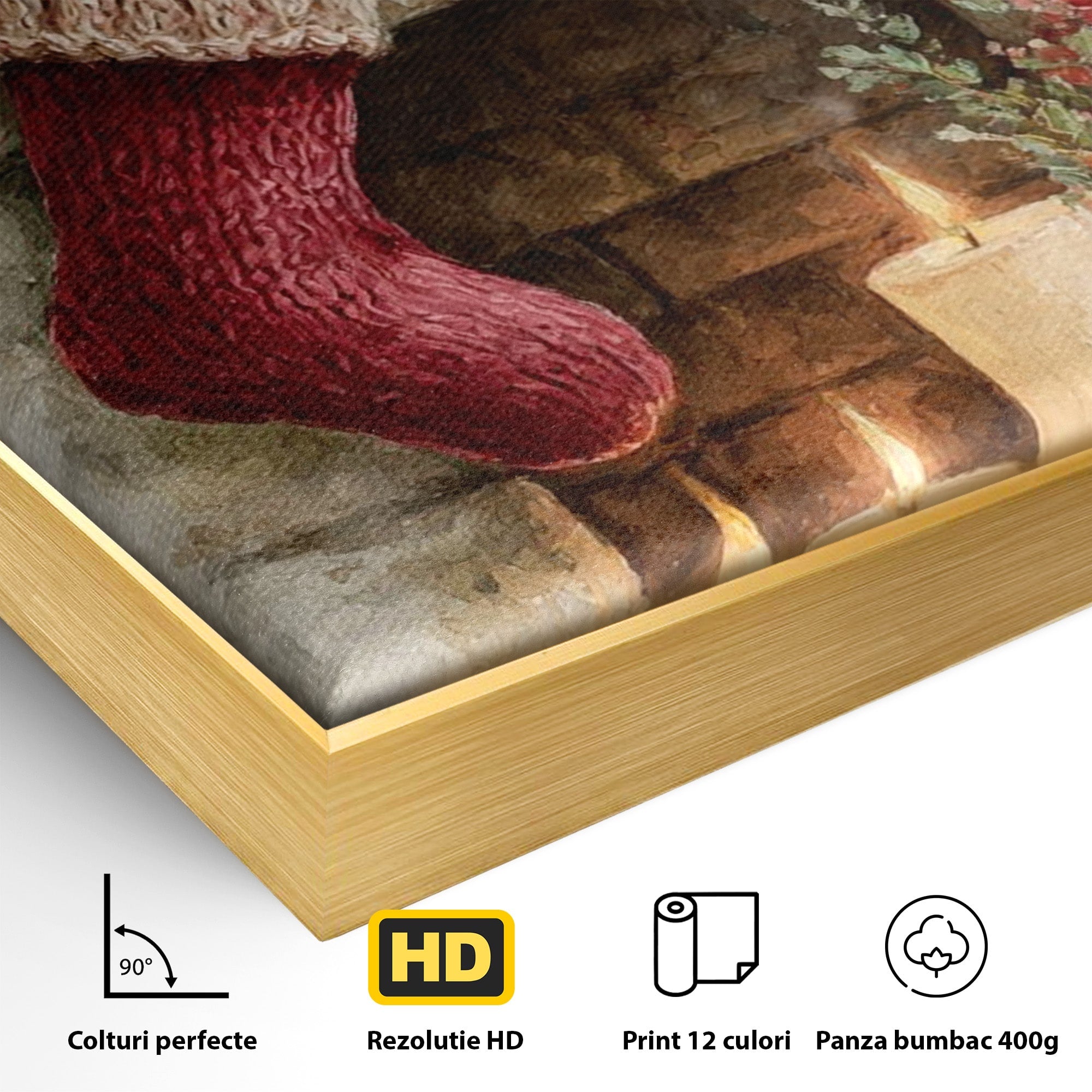Tablou Canvas Premium LuxCanva® PI1089, Ciorap De Craciun, Cadouri, Decor, Festiv, Copii, Flori, Living, Iarna, Sarbatoare, Culori Vibrante