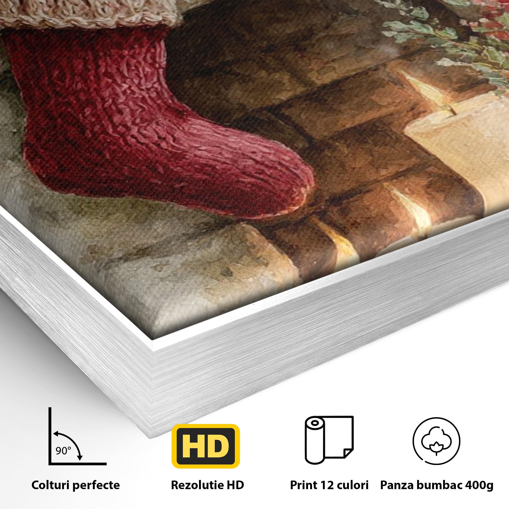 Tablou Canvas Premium LuxCanva® PI1089, Ciorap De Craciun, Cadouri, Decor, Festiv, Copii, Flori, Living, Iarna, Sarbatoare, Culori Vibrante