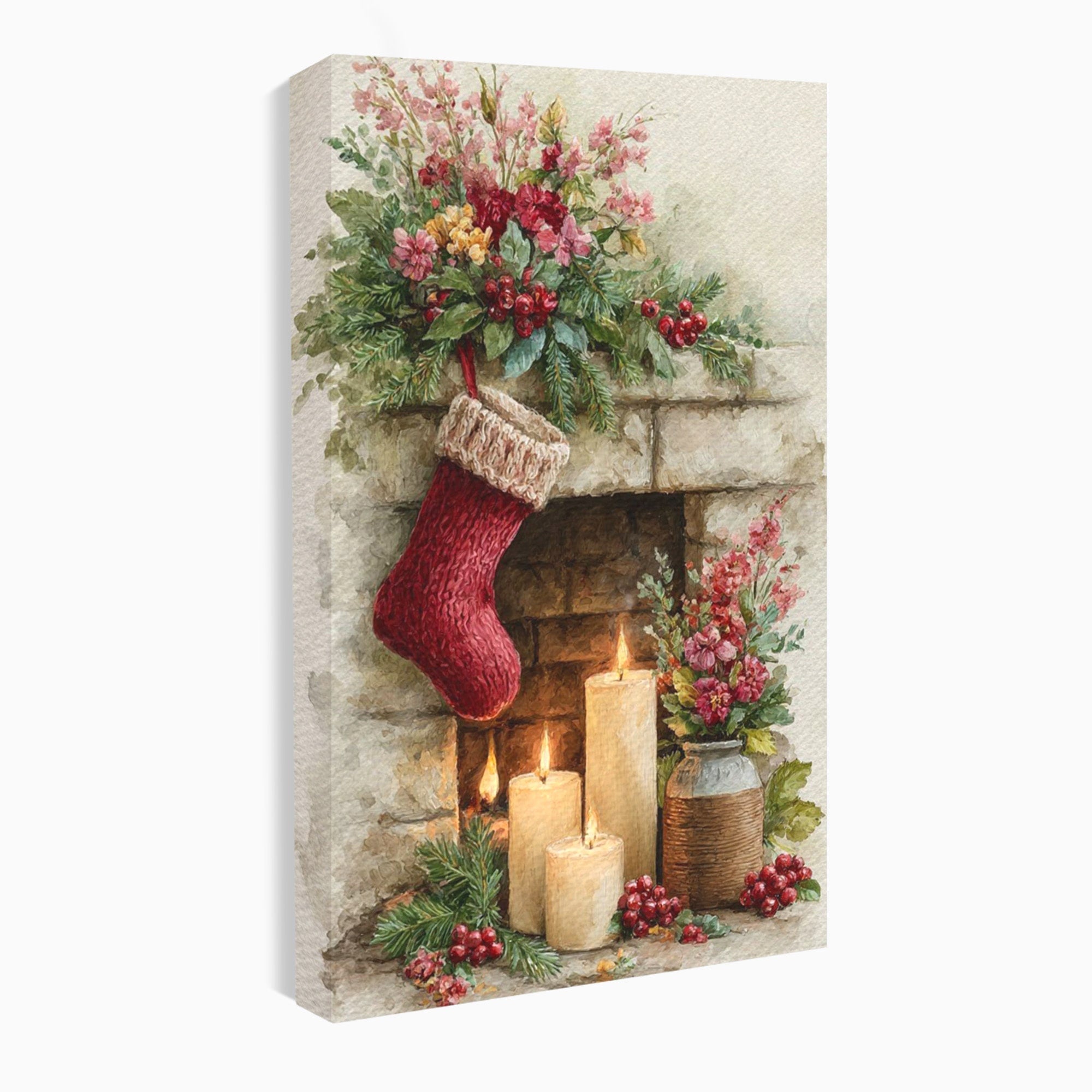 Tablou Canvas Premium LuxCanva® PI1089, Ciorap De Craciun, Cadouri, Decor, Festiv, Copii, Flori, Living, Iarna, Sarbatoare, Culori Vibrante
