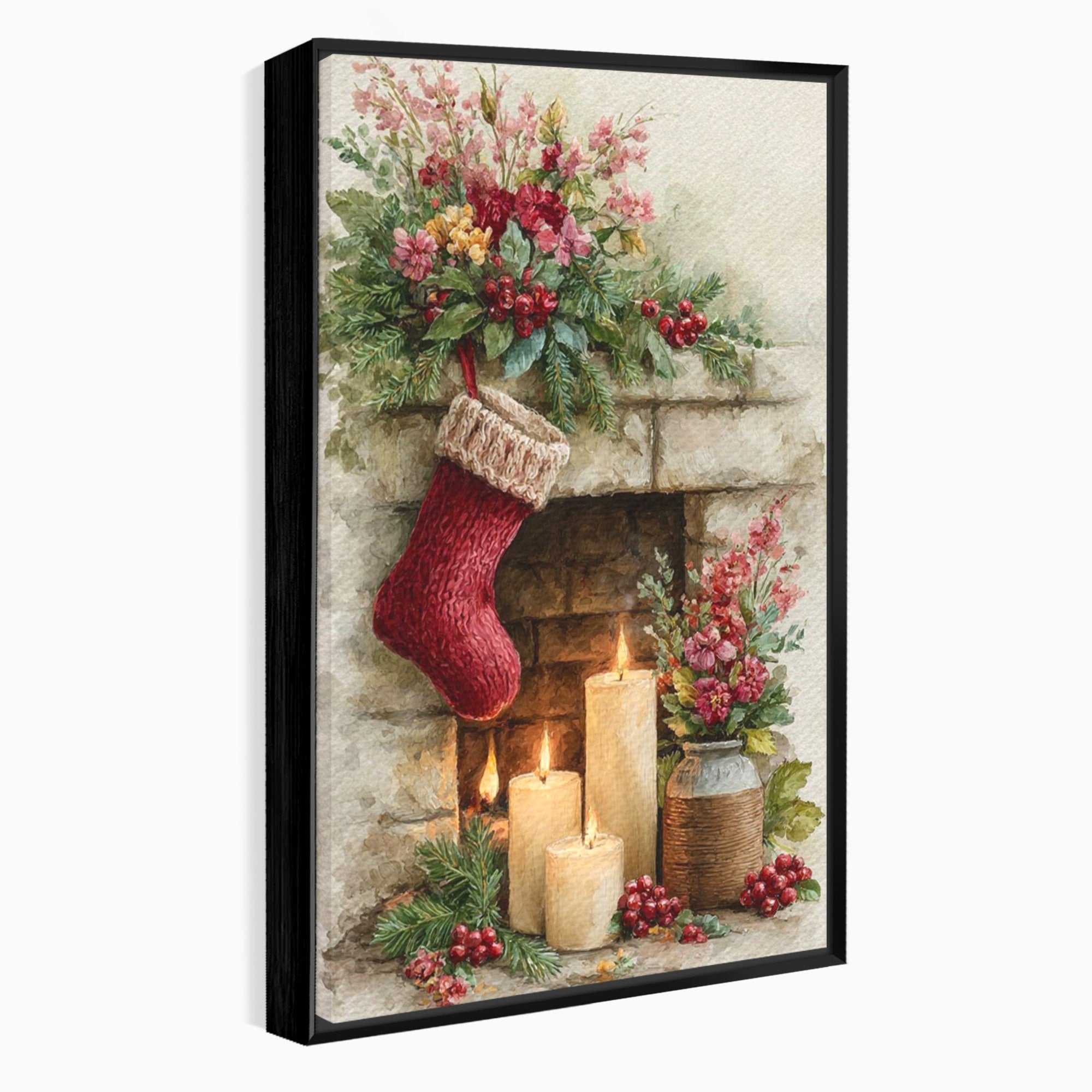 Tablou Canvas Premium LuxCanva® PI1089, Ciorap De Craciun, Cadouri, Decor, Festiv, Copii, Flori, Living, Iarna, Sarbatoare, Culori Vibrante