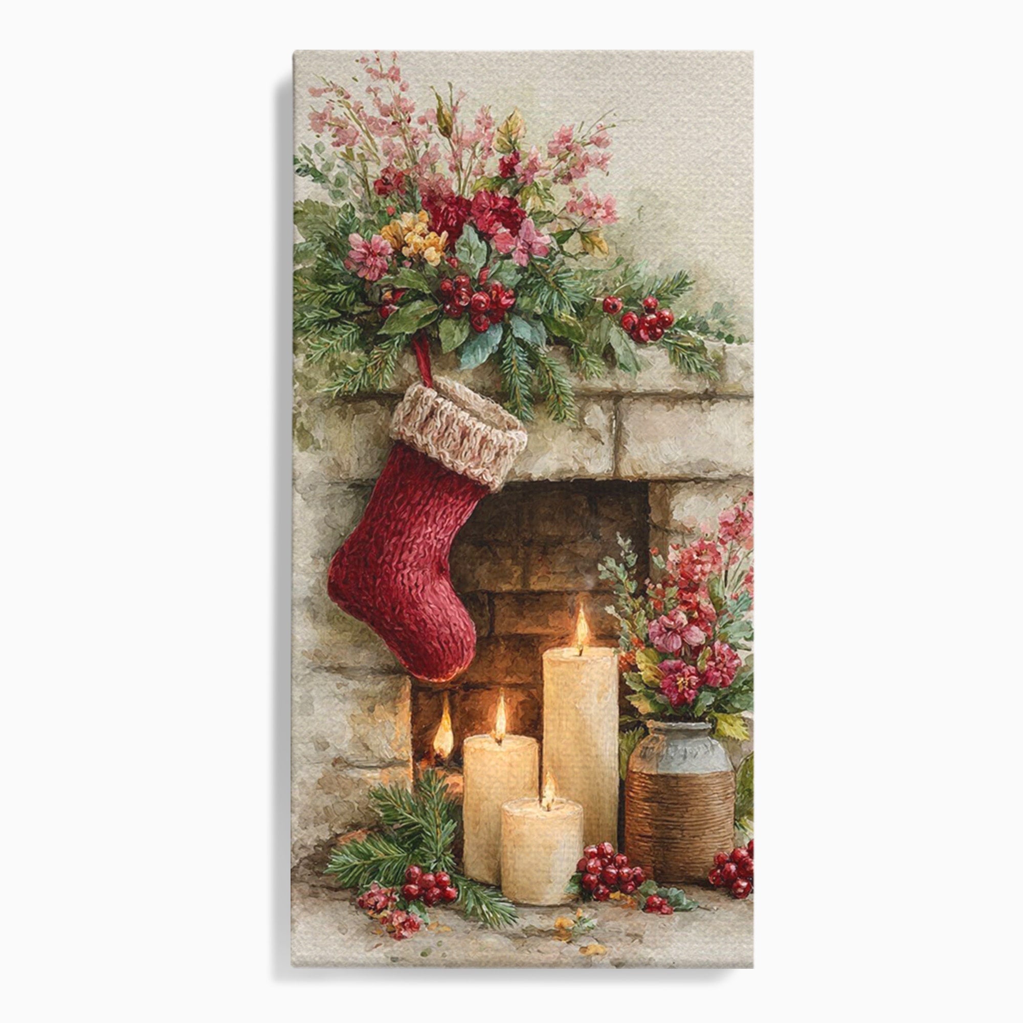 Tablou Canvas Premium LuxCanva® PI1089, Ciorap De Craciun, Cadouri, Decor, Festiv, Copii, Flori, Living, Iarna, Sarbatoare, Culori Vibrante
