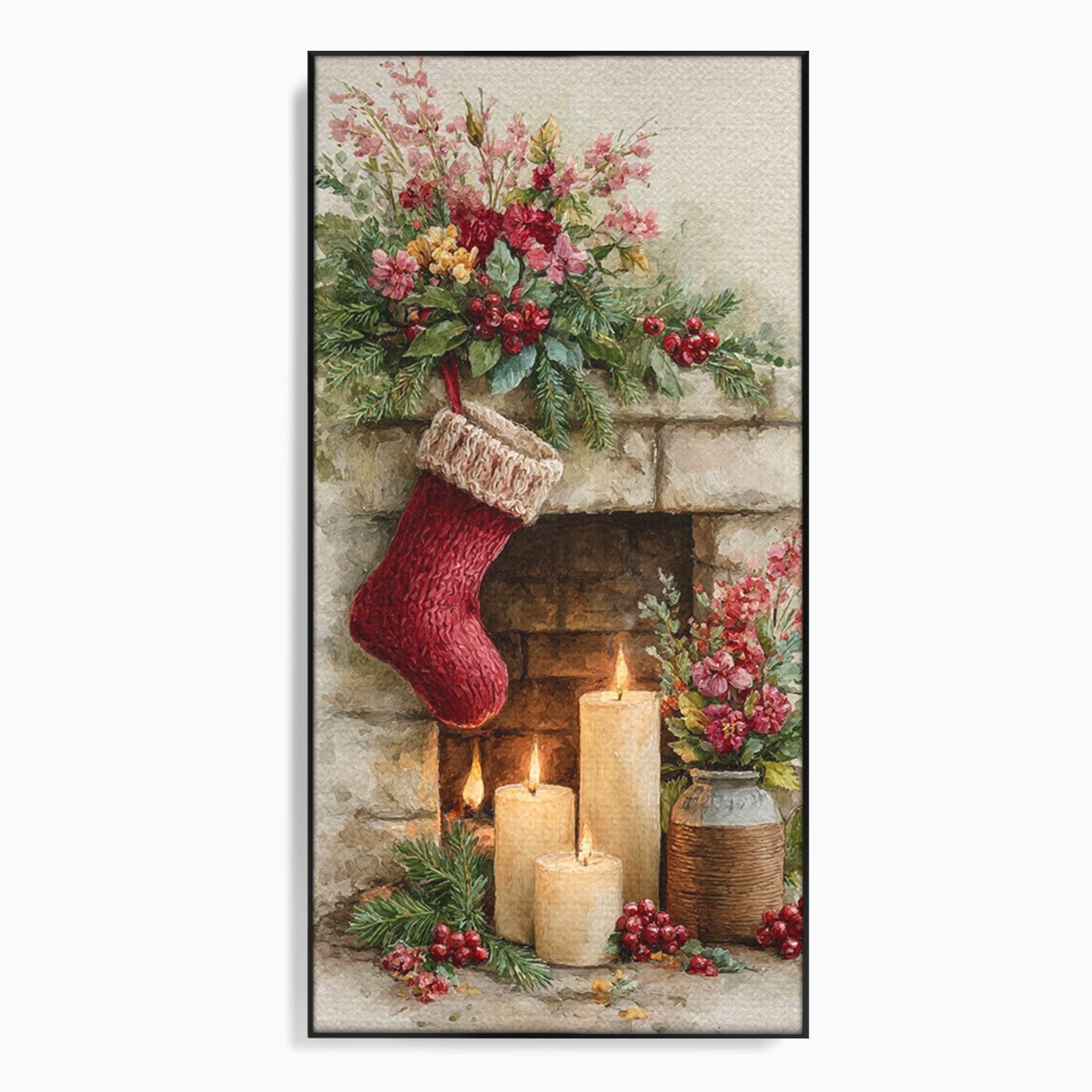 Tablou Canvas Premium LuxCanva® PI1089, Ciorap De Craciun, Cadouri, Decor, Festiv, Copii, Flori, Living, Iarna, Sarbatoare, Culori Vibrante