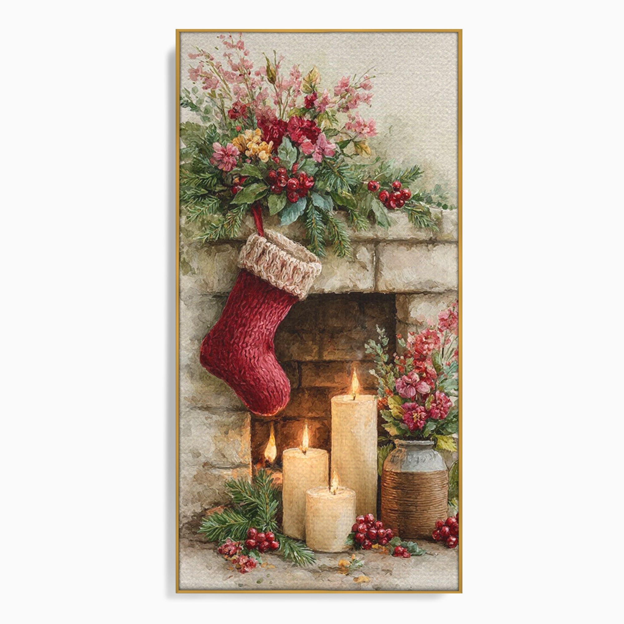 Tablou Canvas Premium LuxCanva® PI1089, Ciorap De Craciun, Cadouri, Decor, Festiv, Copii, Flori, Living, Iarna, Sarbatoare, Culori Vibrante