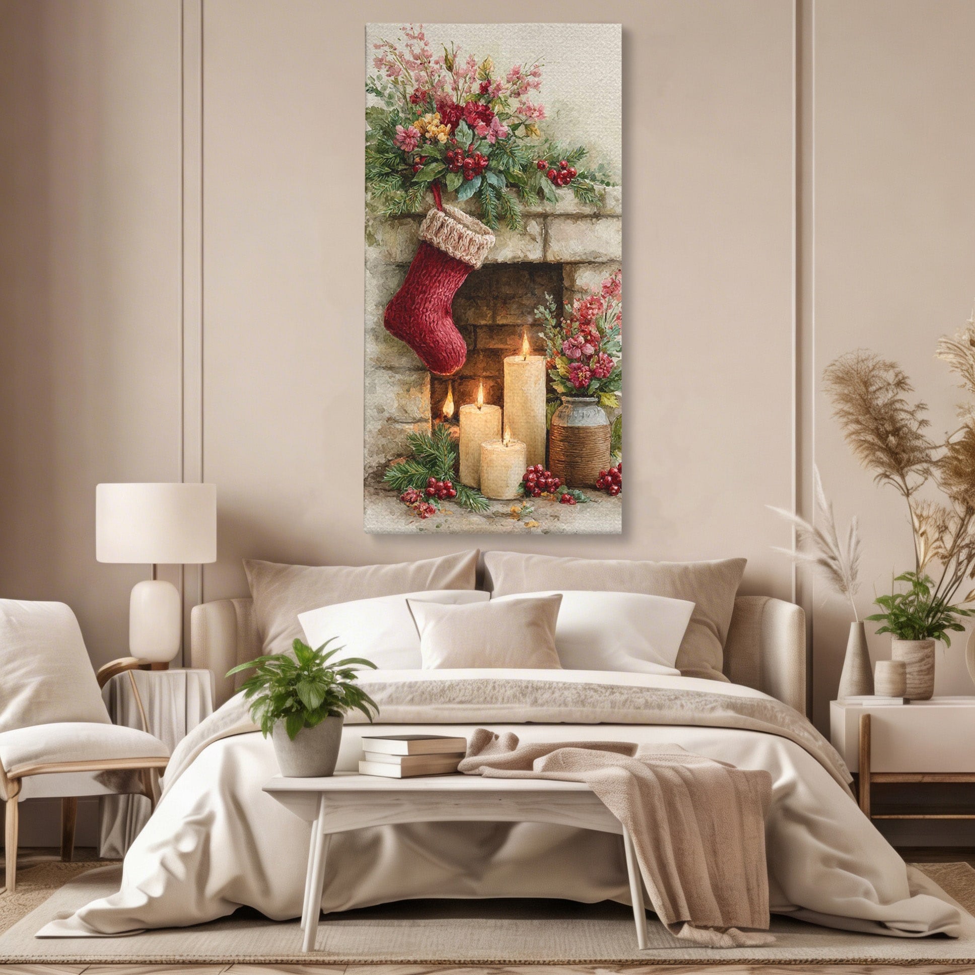 Tablou Canvas Premium LuxCanva® PI1089, Ciorap De Craciun, Cadouri, Decor, Festiv, Copii, Flori, Living, Iarna, Sarbatoare, Culori Vibrante