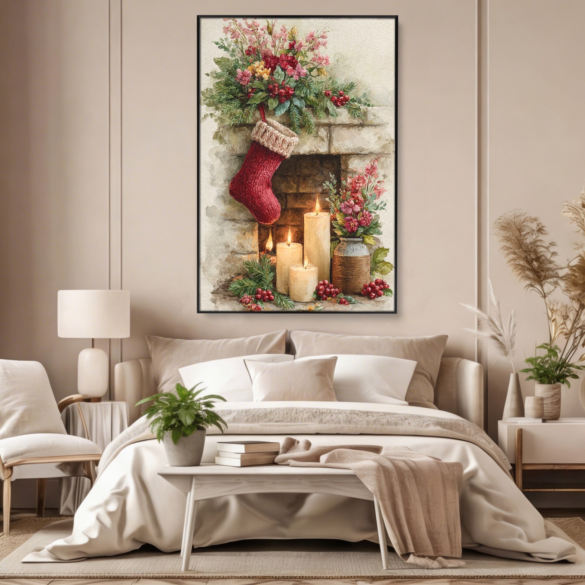 Tablou Canvas Premium LuxCanva® PI1089, Ciorap De Craciun, Cadouri, Decor, Festiv, Copii, Flori, Living, Iarna, Sarbatoare, Culori Vibrante