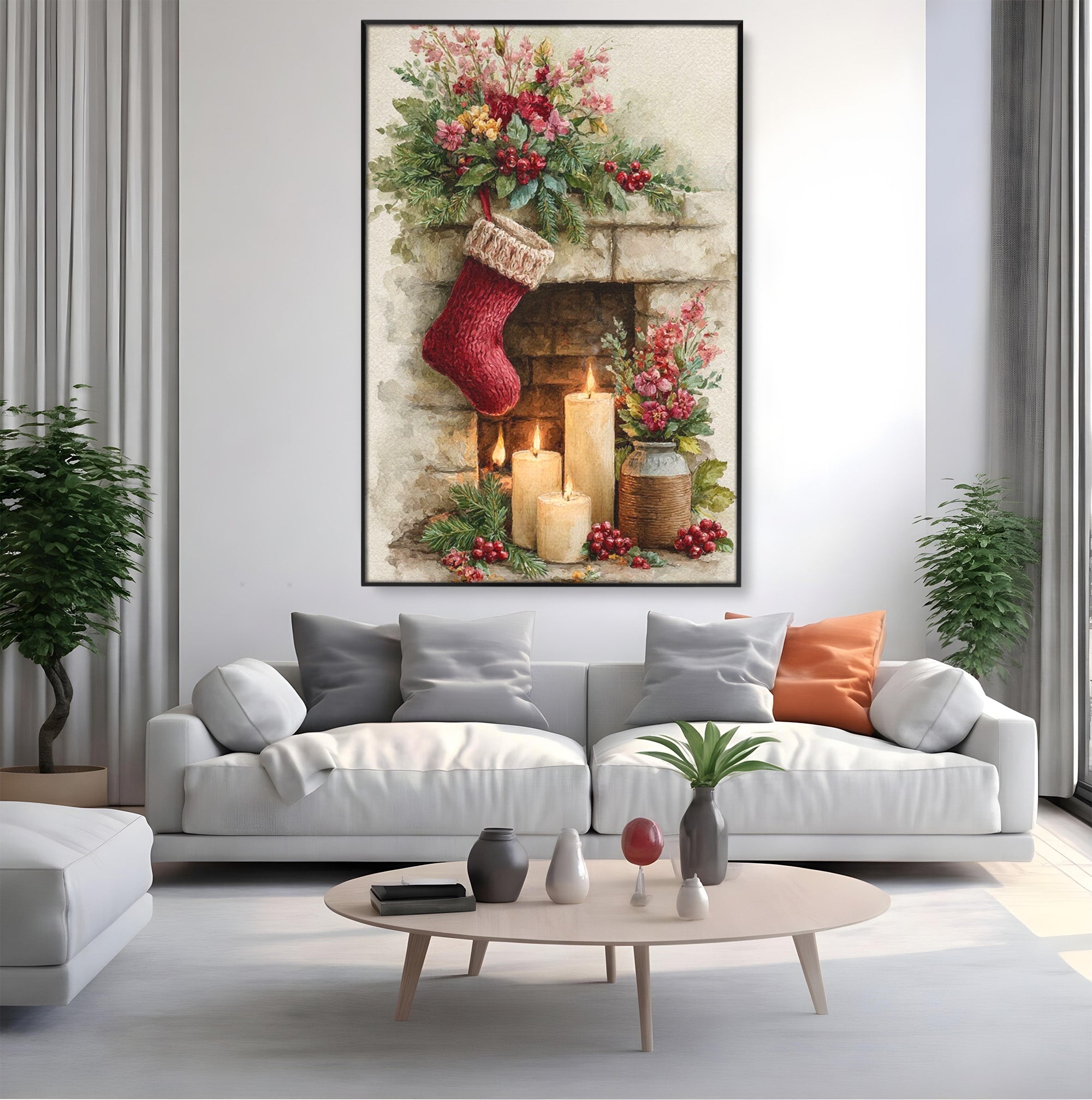 Tablou Canvas Premium LuxCanva® PI1089, Ciorap De Craciun, Cadouri, Decor, Festiv, Copii, Flori, Living, Iarna, Sarbatoare, Culori Vibrante