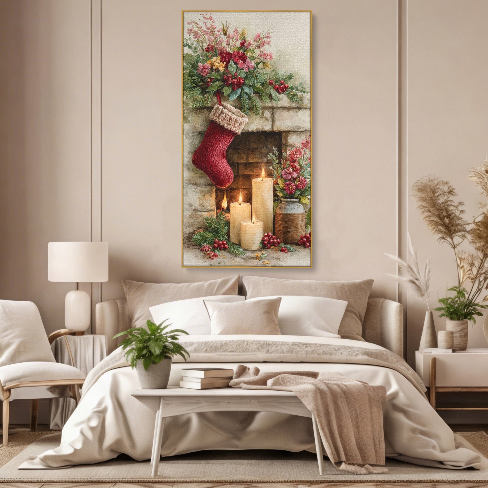 Tablou Canvas Premium LuxCanva® PI1089, Ciorap De Craciun, Cadouri, Decor, Festiv, Copii, Flori, Living, Iarna, Sarbatoare, Culori Vibrante