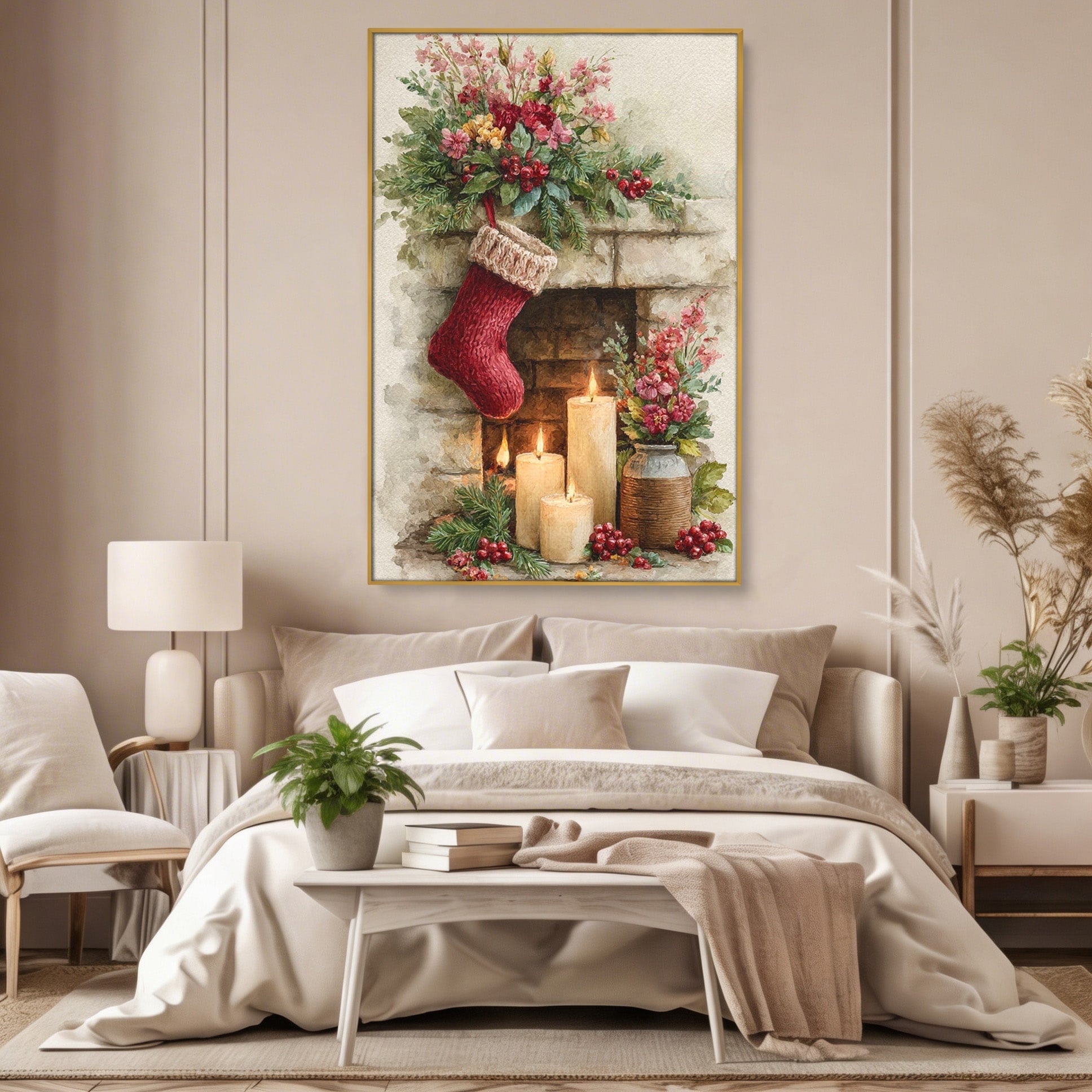 Tablou Canvas Premium LuxCanva® PI1089, Ciorap De Craciun, Cadouri, Decor, Festiv, Copii, Flori, Living, Iarna, Sarbatoare, Culori Vibrante