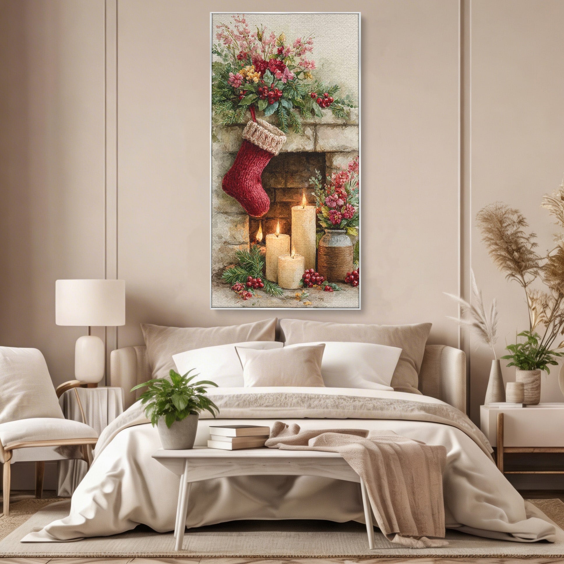 Tablou Canvas Premium LuxCanva® PI1089, Ciorap De Craciun, Cadouri, Decor, Festiv, Copii, Flori, Living, Iarna, Sarbatoare, Culori Vibrante