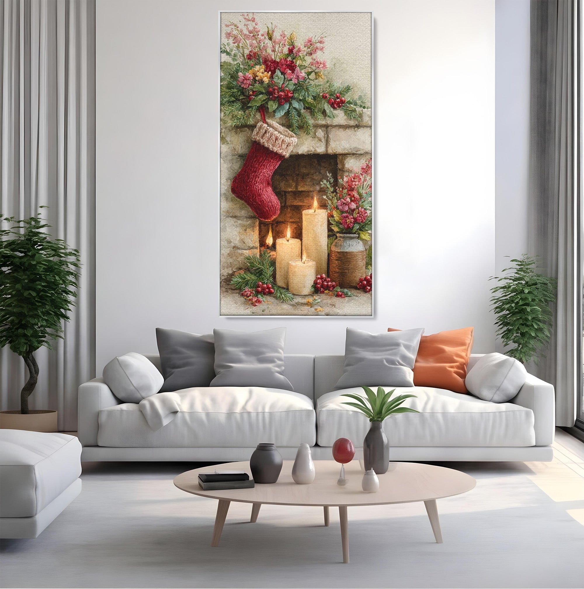 Tablou Canvas Premium LuxCanva® PI1089, Ciorap De Craciun, Cadouri, Decor, Festiv, Copii, Flori, Living, Iarna, Sarbatoare, Culori Vibrante