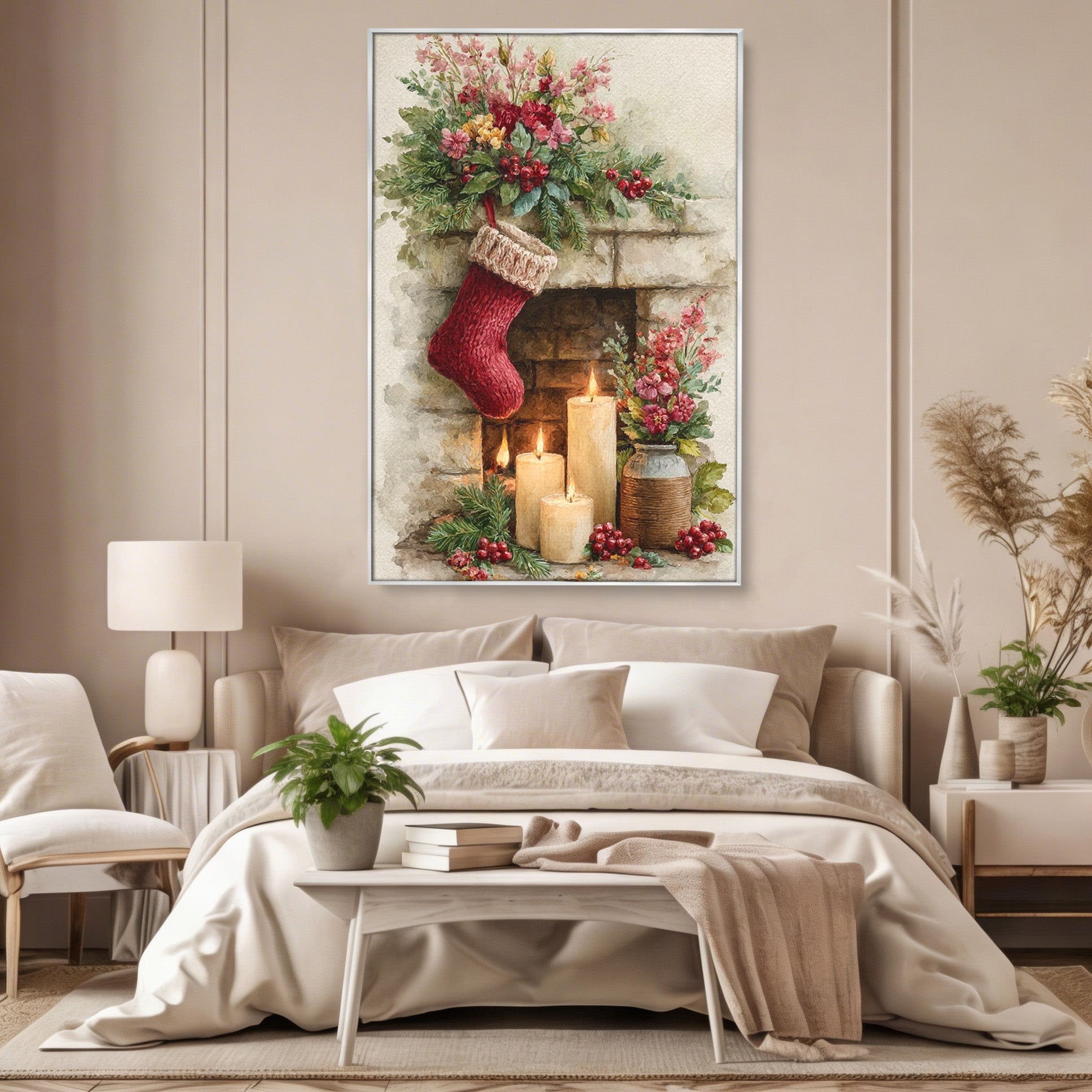 Tablou Canvas Premium LuxCanva® PI1089, Ciorap De Craciun, Cadouri, Decor, Festiv, Copii, Flori, Living, Iarna, Sarbatoare, Culori Vibrante