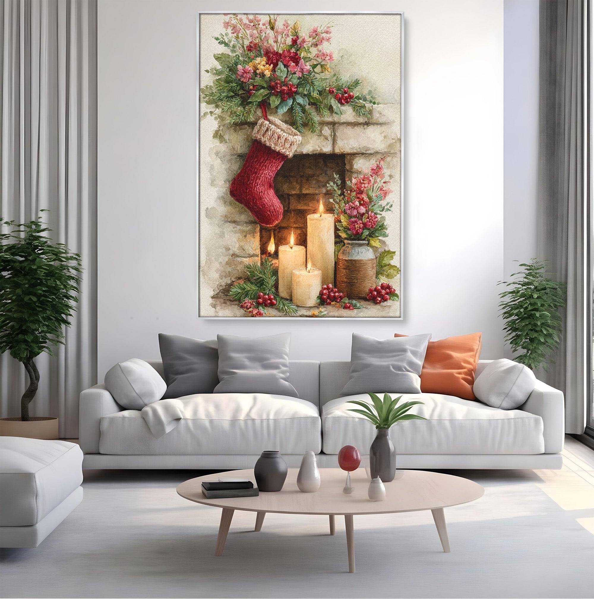 Tablou Canvas Premium LuxCanva® PI1089, Ciorap De Craciun, Cadouri, Decor, Festiv, Copii, Flori, Living, Iarna, Sarbatoare, Culori Vibrante