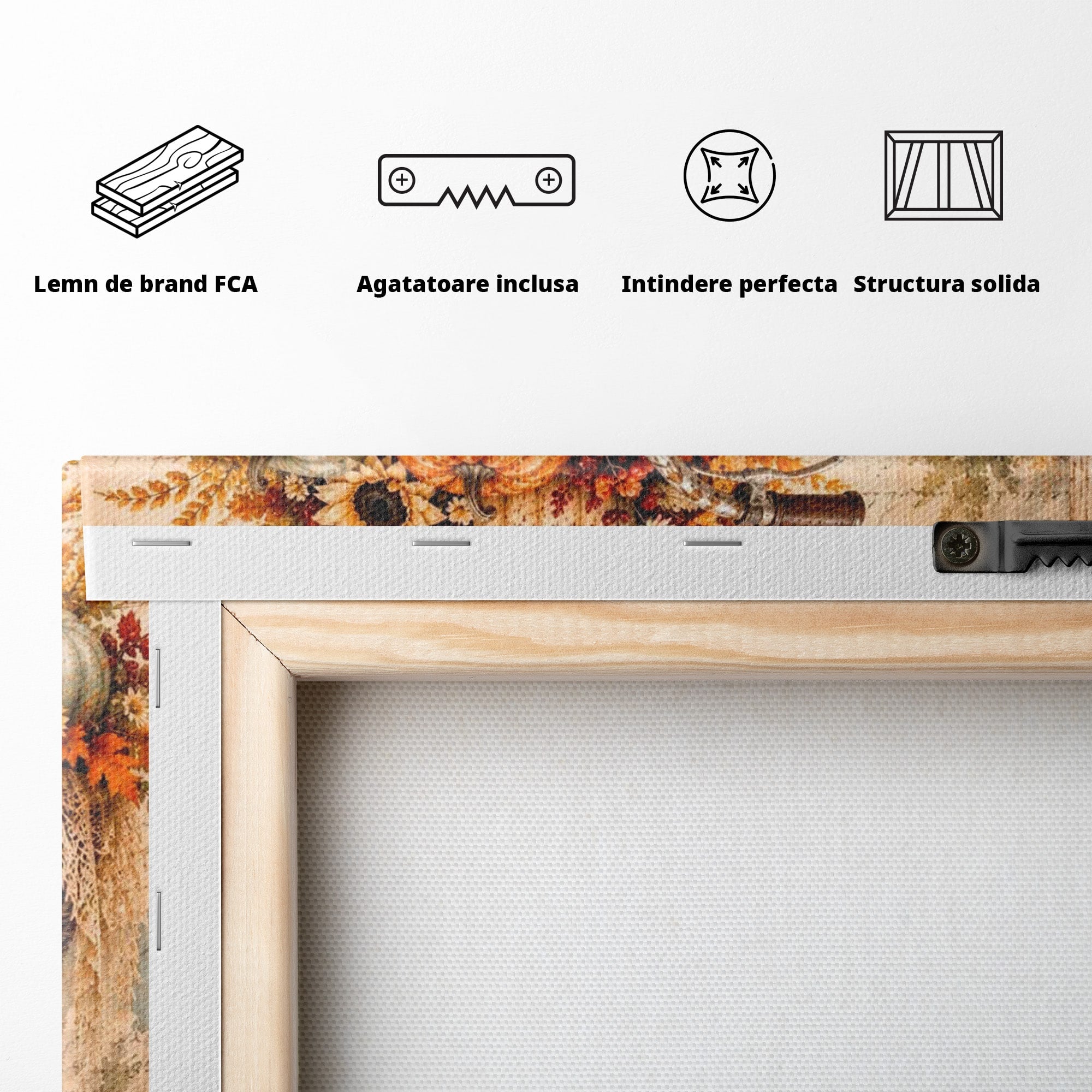 Tablou Canvas Premium LuxCanva® PI1090, Bicicleta De Toamna, Roti, Toamna, Flori, Living, Rustic, Culori Vibrante