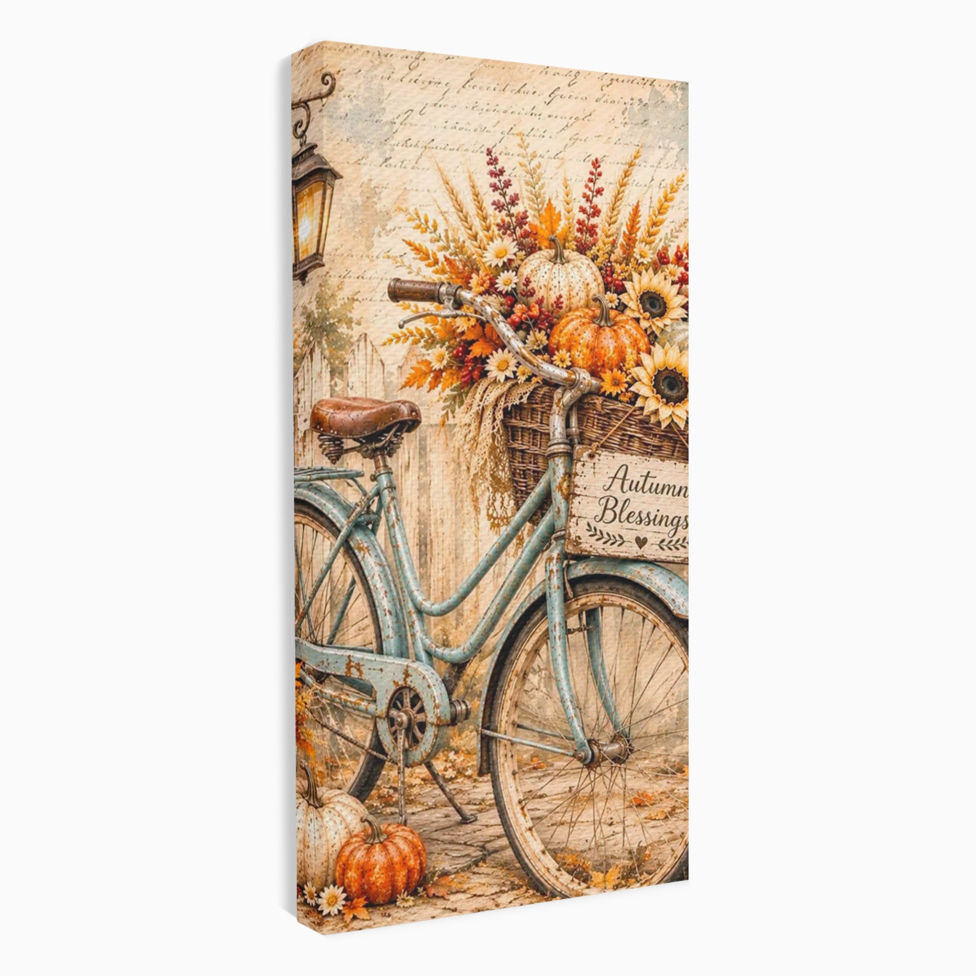 Tablou Canvas Premium LuxCanva® PI1090, Bicicleta De Toamna, Roti, Toamna, Flori, Living, Rustic, Culori Vibrante