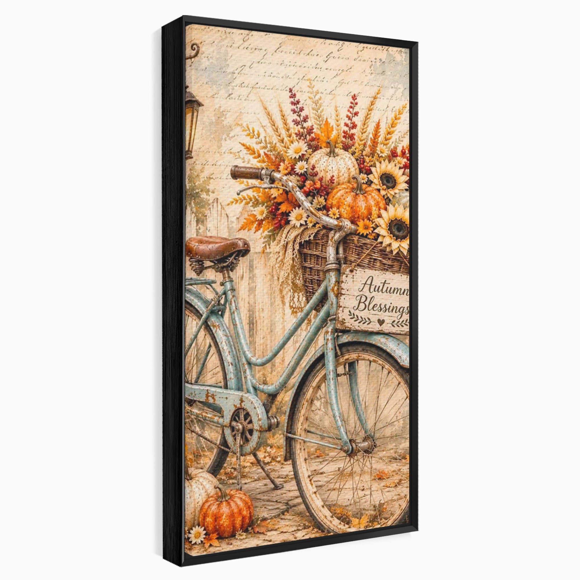 Tablou Canvas Premium LuxCanva® PI1090, Bicicleta De Toamna, Roti, Toamna, Flori, Living, Rustic, Culori Vibrante