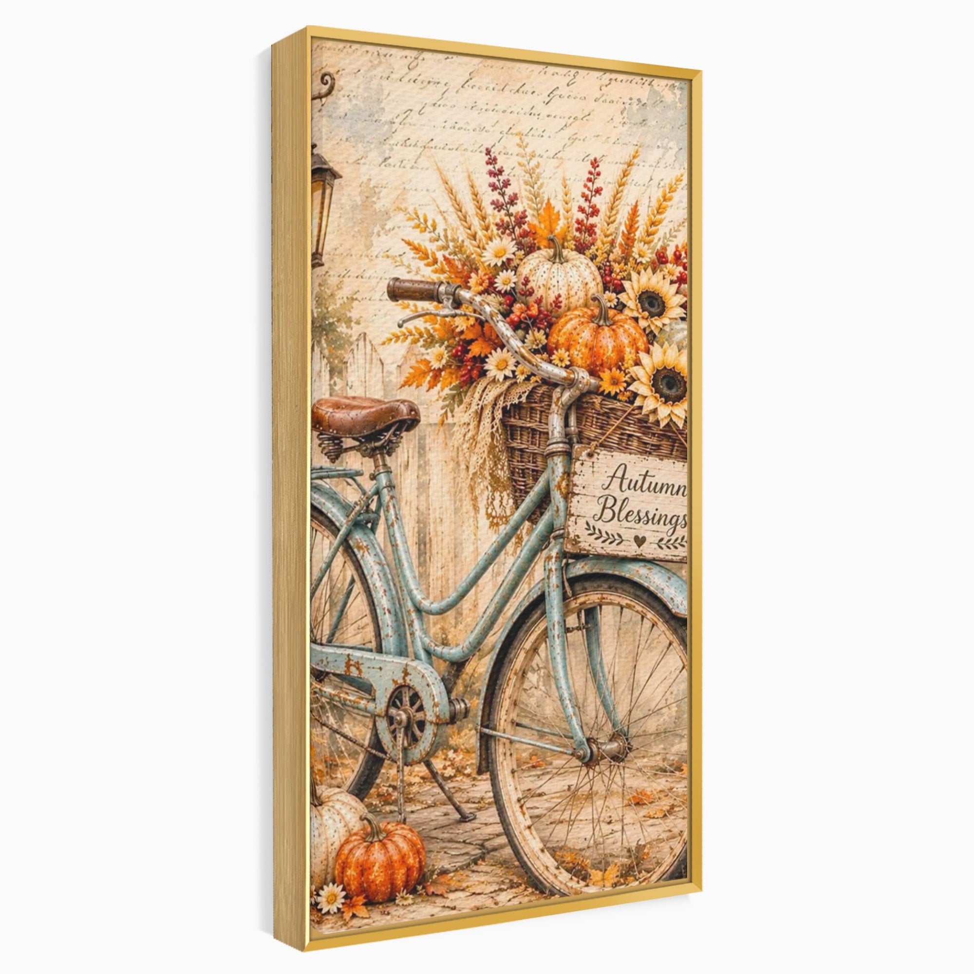 Tablou Canvas Premium LuxCanva® PI1090, Bicicleta De Toamna, Roti, Toamna, Flori, Living, Rustic, Culori Vibrante