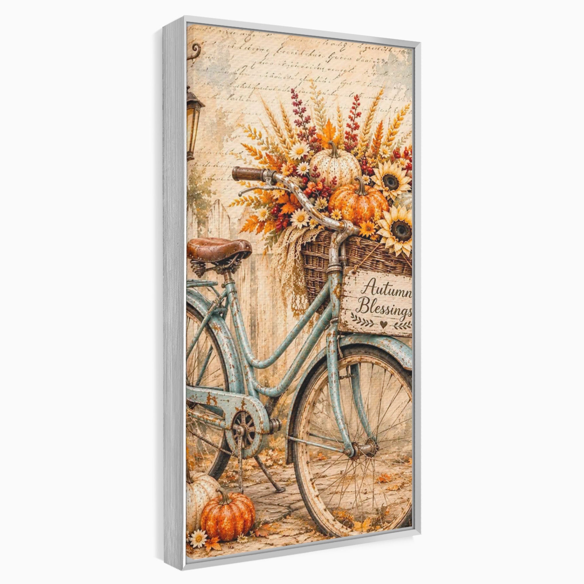 Tablou Canvas Premium LuxCanva® PI1090, Bicicleta De Toamna, Roti, Toamna, Flori, Living, Rustic, Culori Vibrante