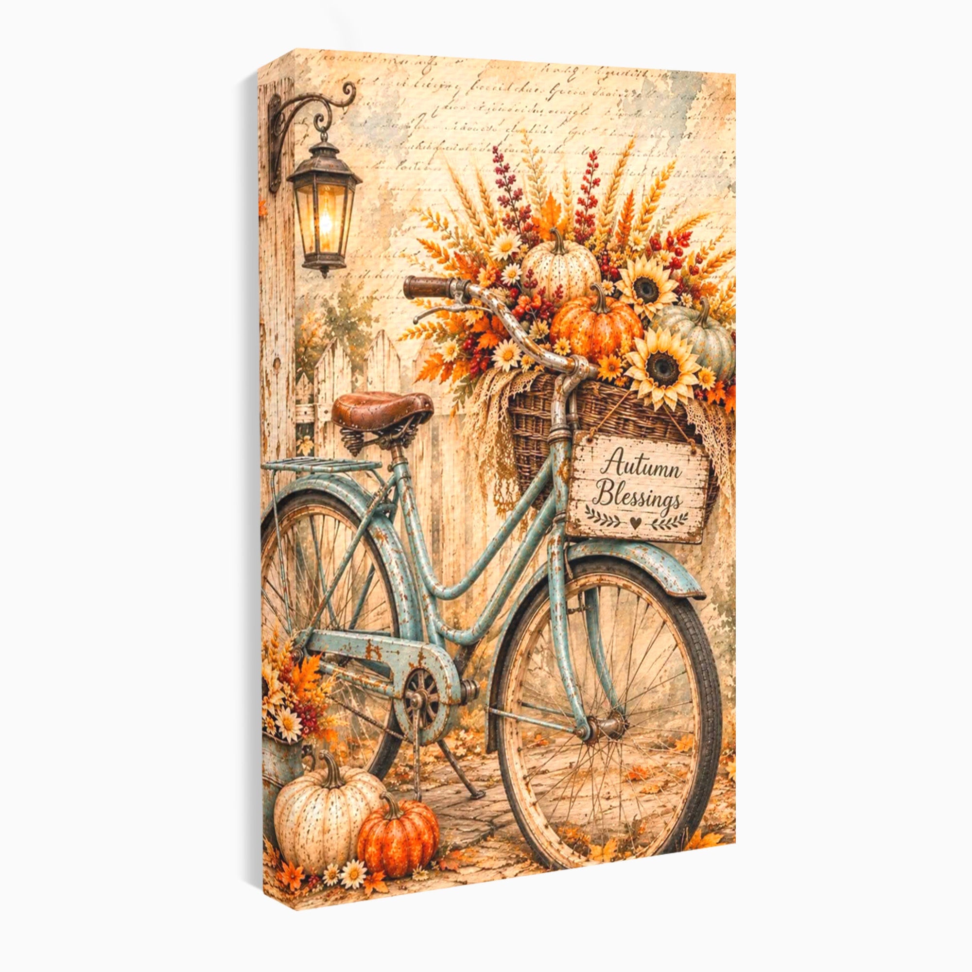 Tablou Canvas Premium LuxCanva® PI1090, Bicicleta De Toamna, Roti, Toamna, Flori, Living, Rustic, Culori Vibrante