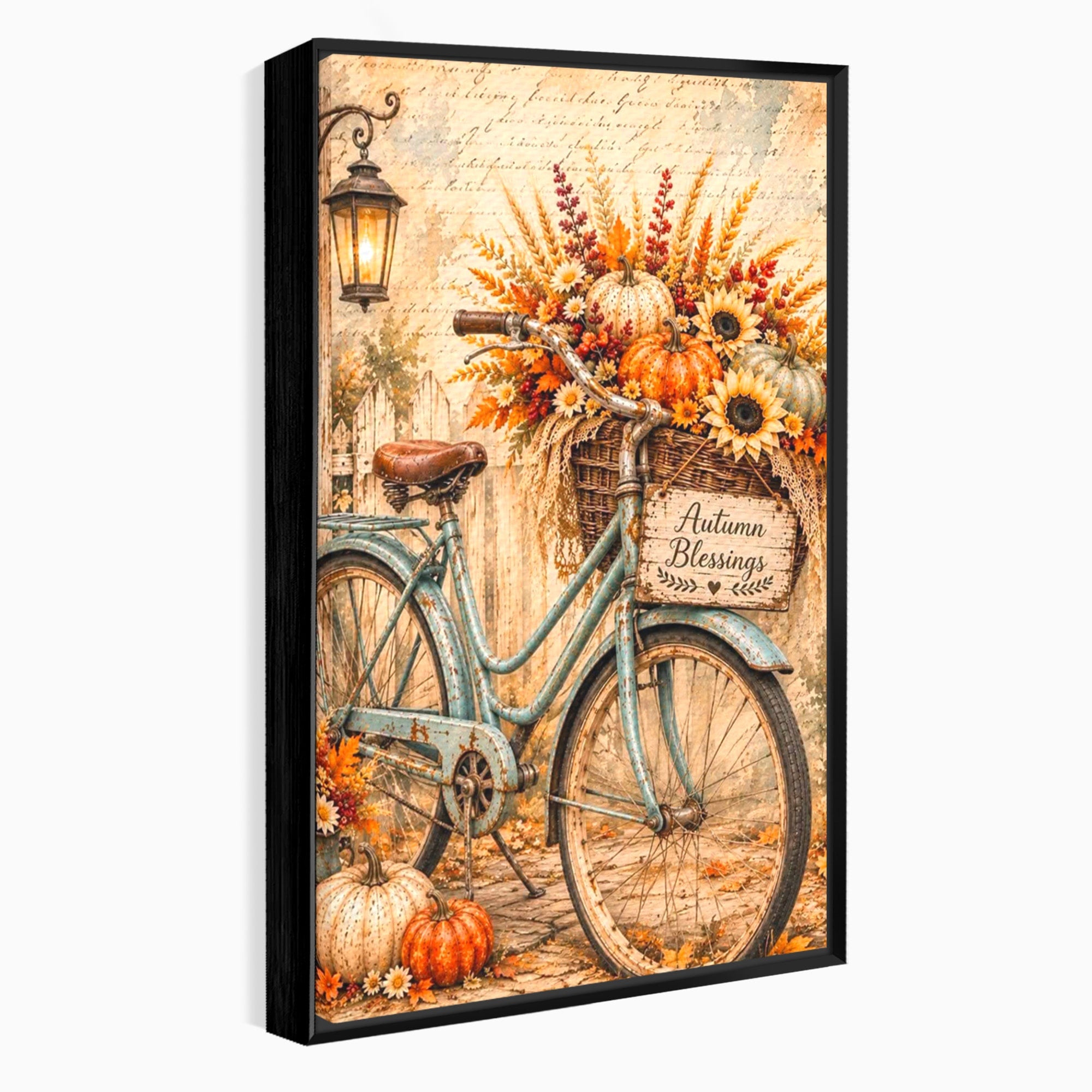 Tablou Canvas Premium LuxCanva® PI1090, Bicicleta De Toamna, Roti, Toamna, Flori, Living, Rustic, Culori Vibrante