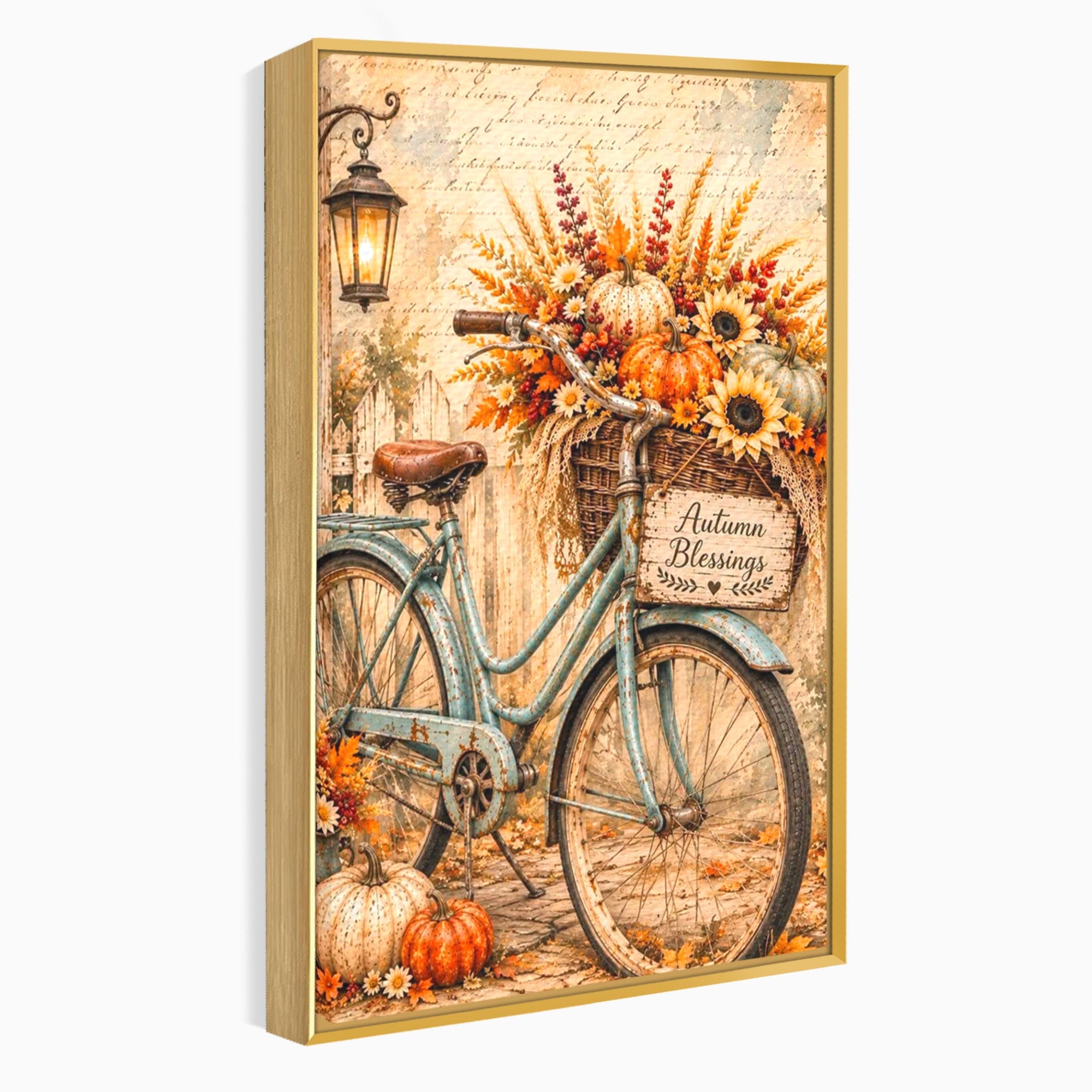Tablou Canvas Premium LuxCanva® PI1090, Bicicleta De Toamna, Roti, Toamna, Flori, Living, Rustic, Culori Vibrante