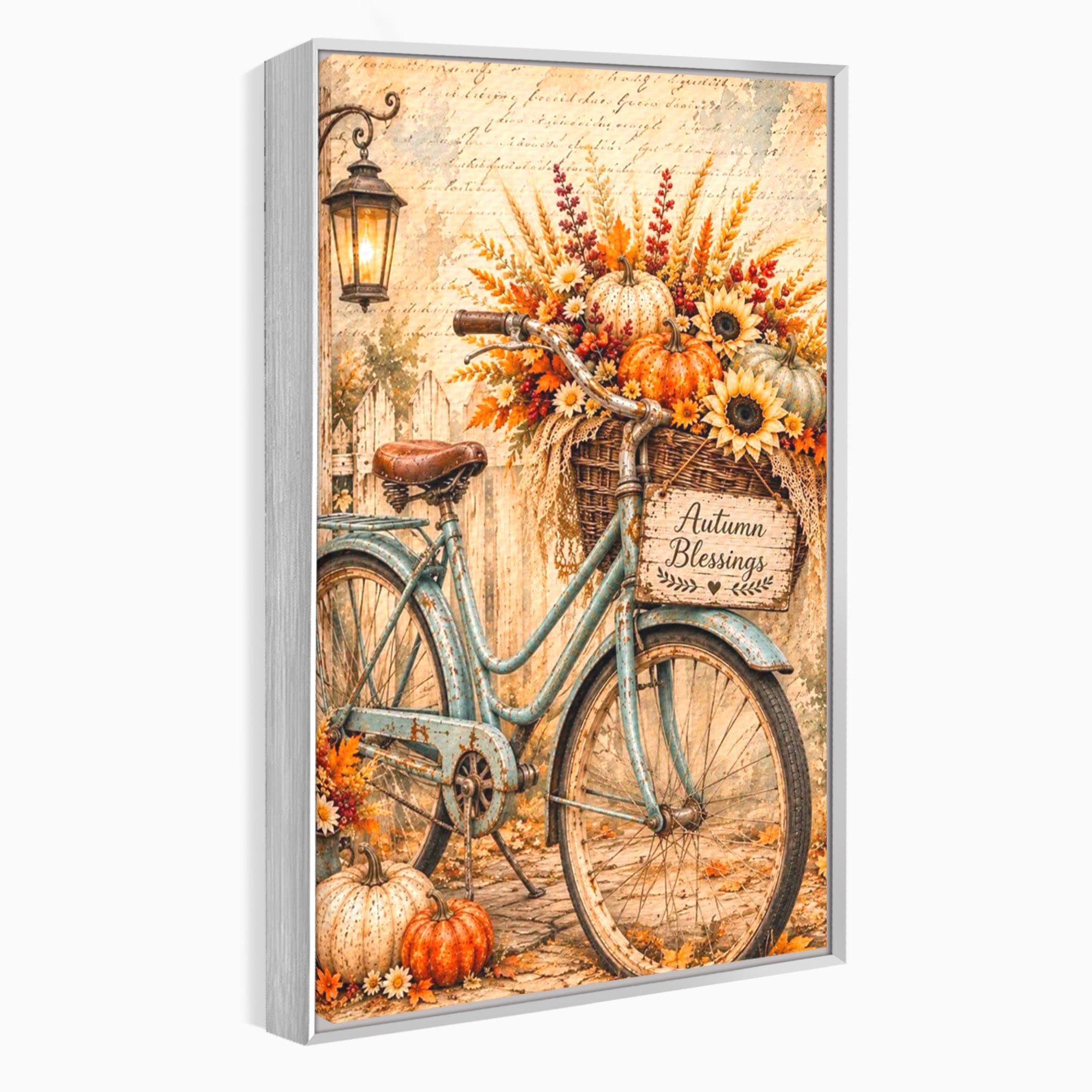 Tablou Canvas Premium LuxCanva® PI1090, Bicicleta De Toamna, Roti, Toamna, Flori, Living, Rustic, Culori Vibrante