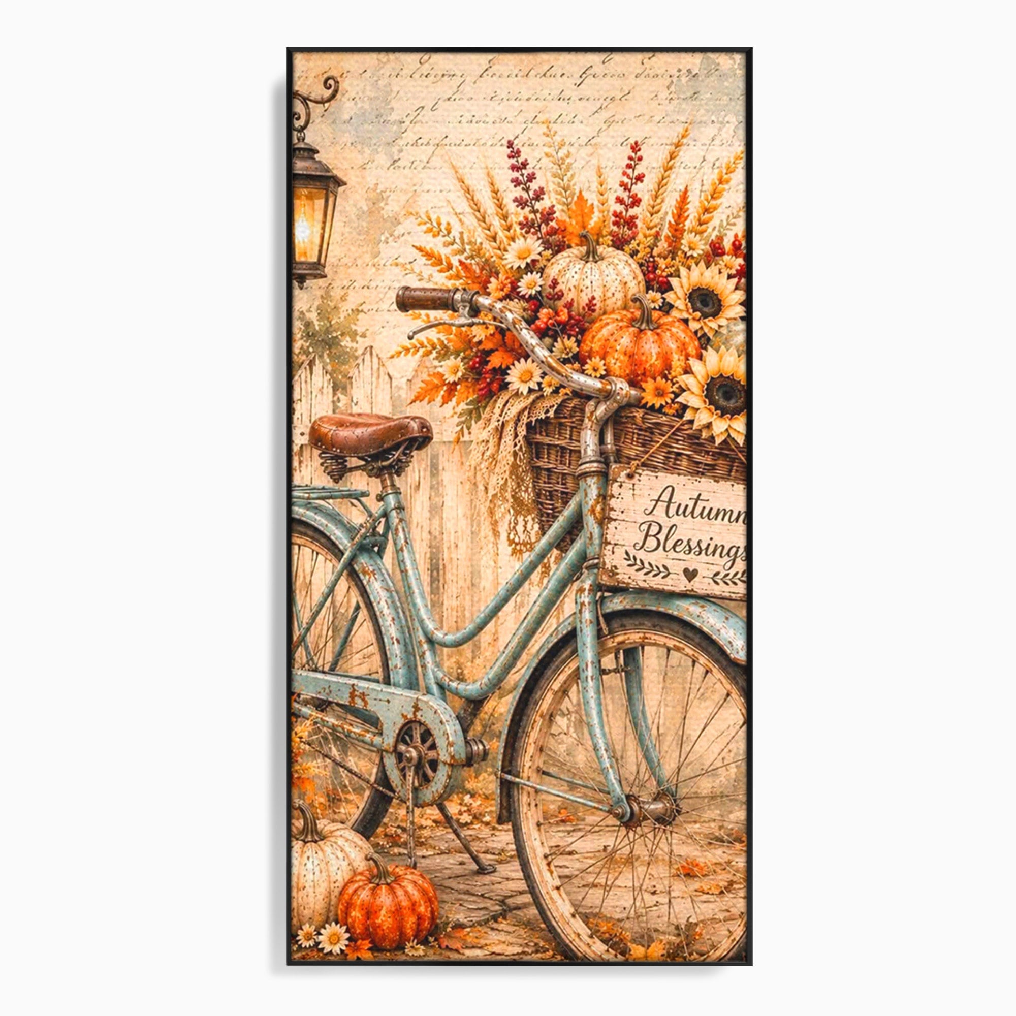 Tablou Canvas Premium LuxCanva® PI1090, Bicicleta De Toamna, Roti, Toamna, Flori, Living, Rustic, Culori Vibrante