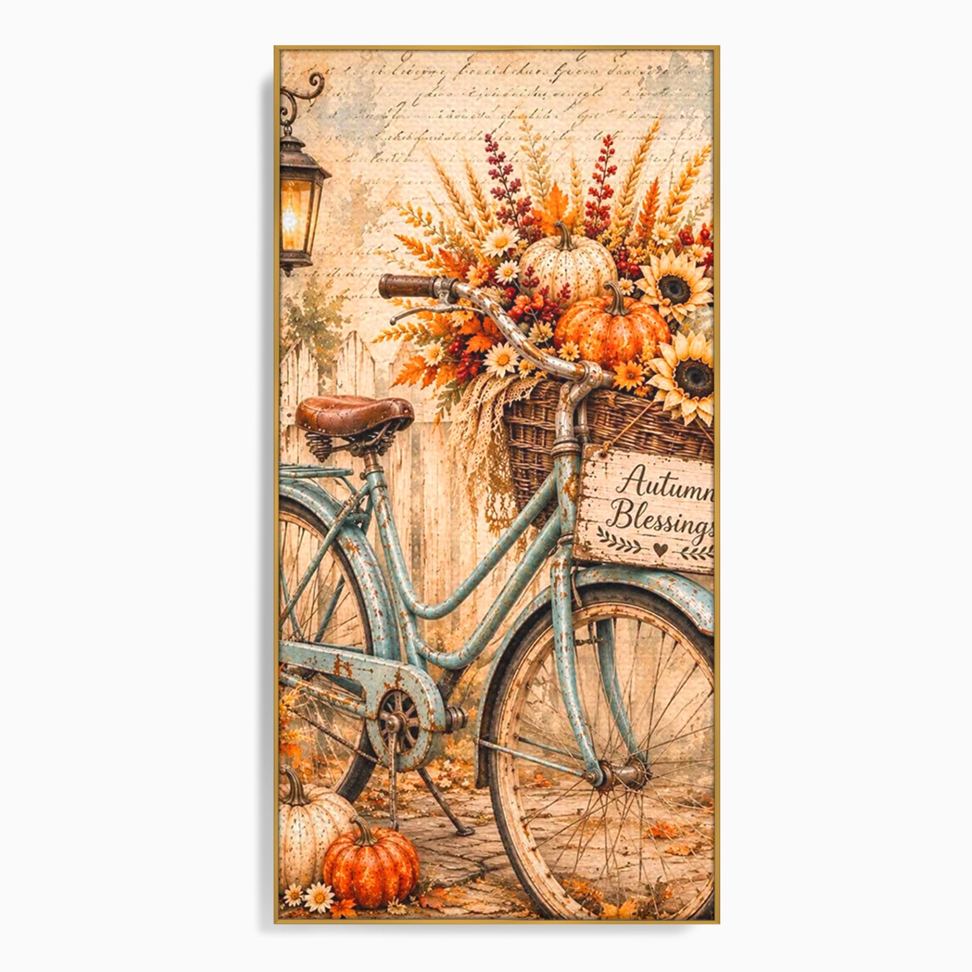 Tablou Canvas Premium LuxCanva® PI1090, Bicicleta De Toamna, Roti, Toamna, Flori, Living, Rustic, Culori Vibrante