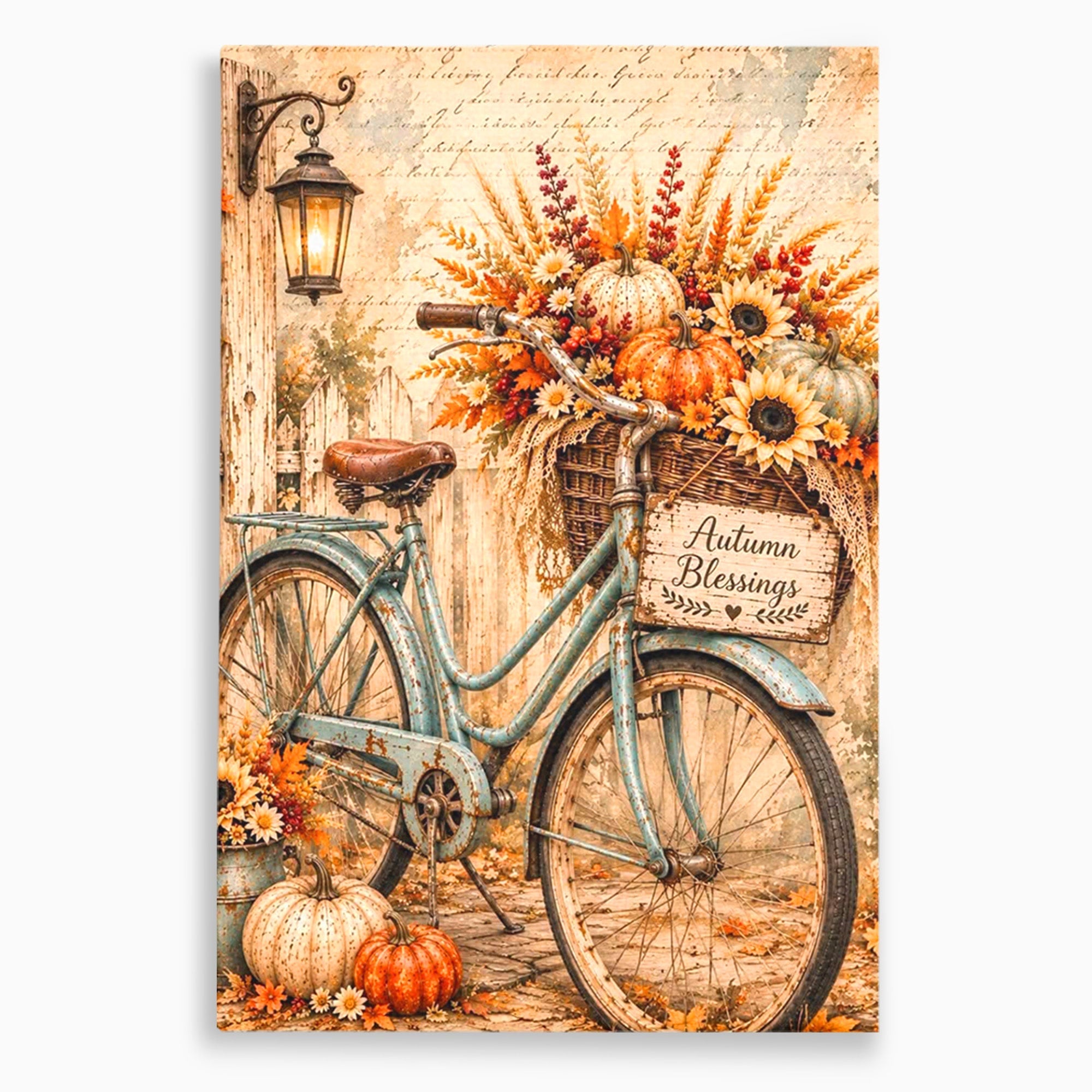 Tablou Canvas Premium LuxCanva® PI1090, Bicicleta De Toamna, Roti, Toamna, Flori, Living, Rustic, Culori Vibrante