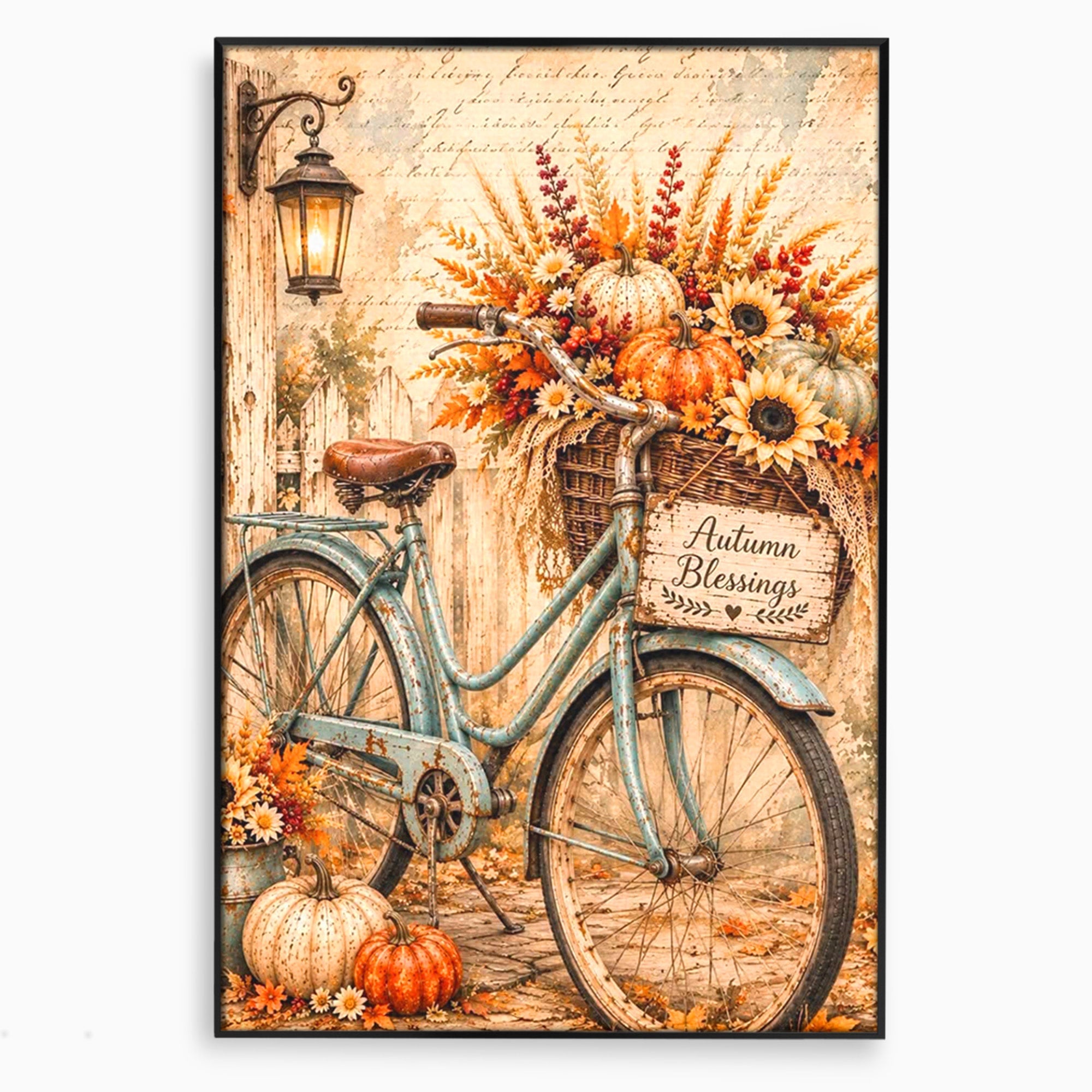 Tablou Canvas Premium LuxCanva® PI1090, Bicicleta De Toamna, Roti, Toamna, Flori, Living, Rustic, Culori Vibrante