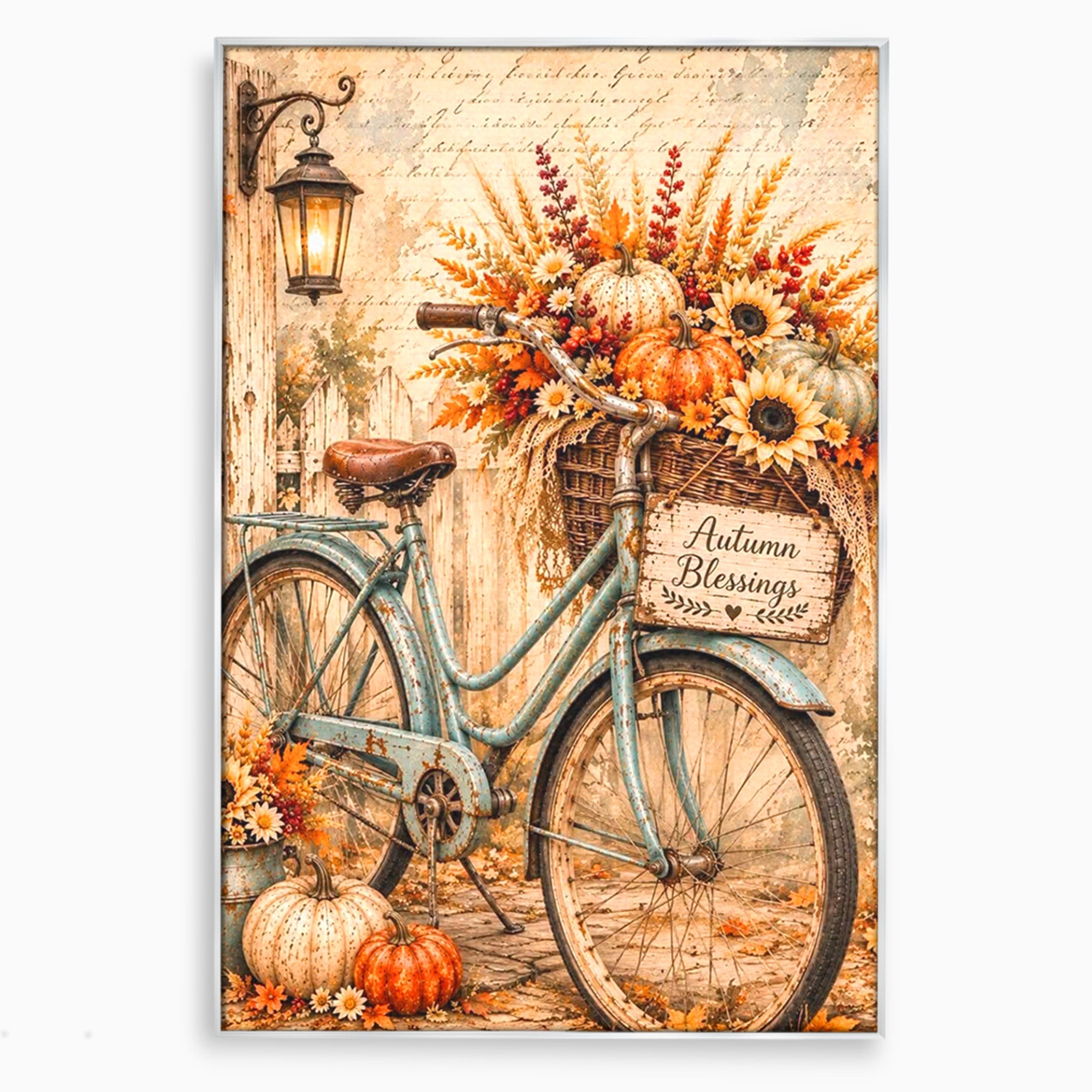 Tablou Canvas Premium LuxCanva® PI1090, Bicicleta De Toamna, Roti, Toamna, Flori, Living, Rustic, Culori Vibrante