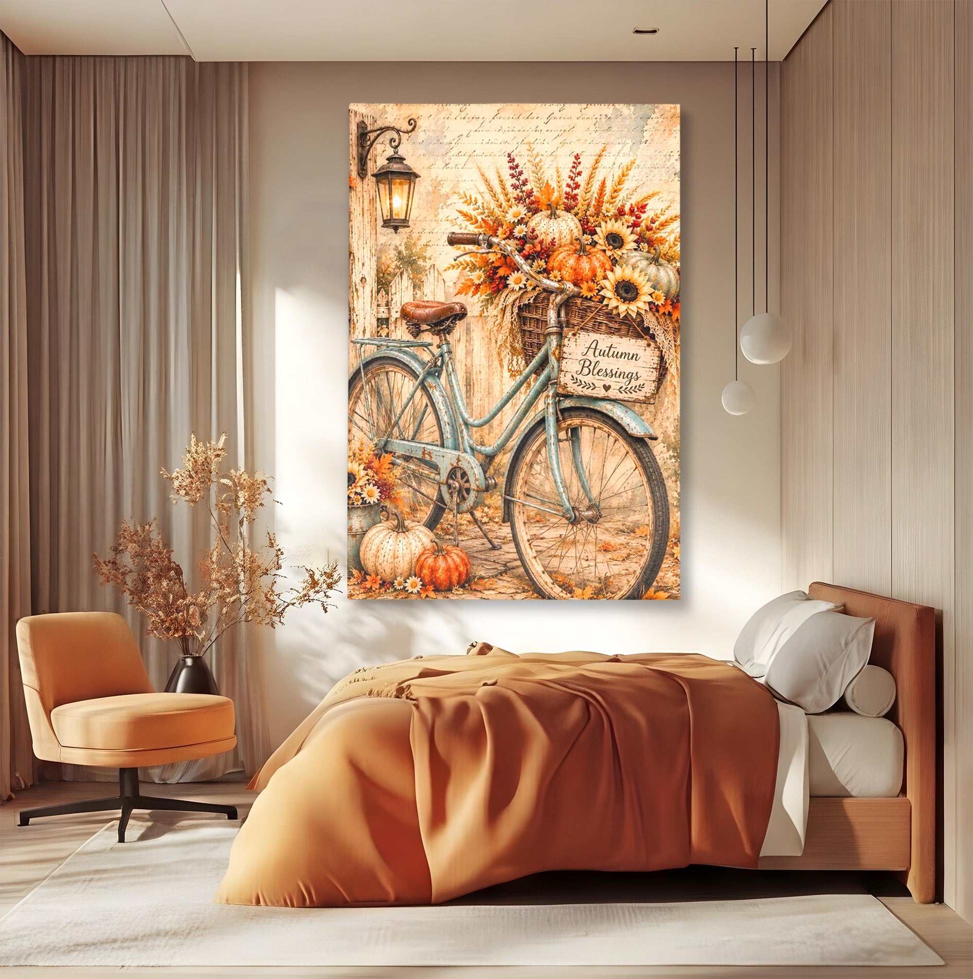 Tablou Canvas Premium LuxCanva® PI1090, Bicicleta De Toamna, Roti, Toamna, Flori, Living, Rustic, Culori Vibrante