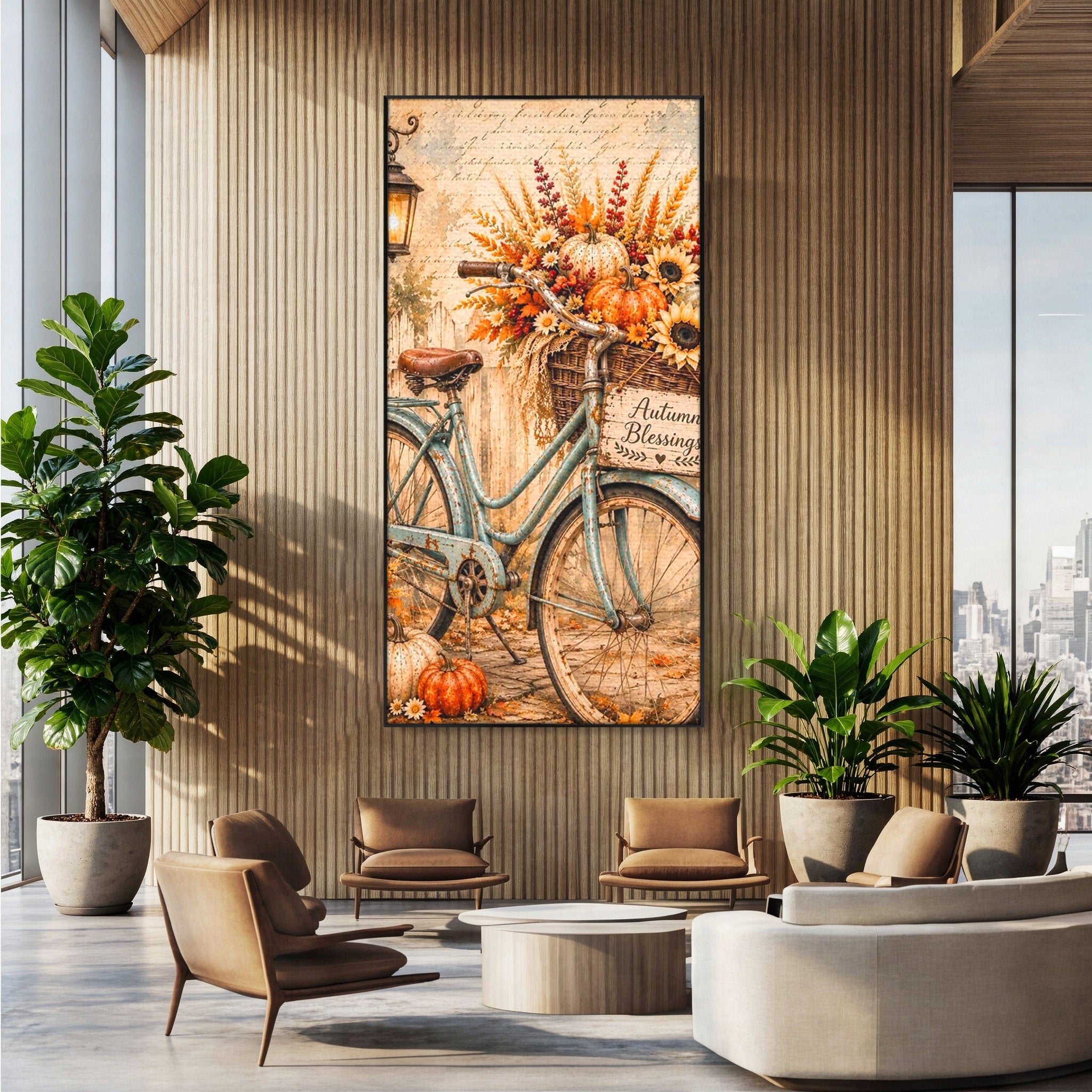 Tablou Canvas Premium LuxCanva® PI1090, Bicicleta De Toamna, Roti, Toamna, Flori, Living, Rustic, Culori Vibrante