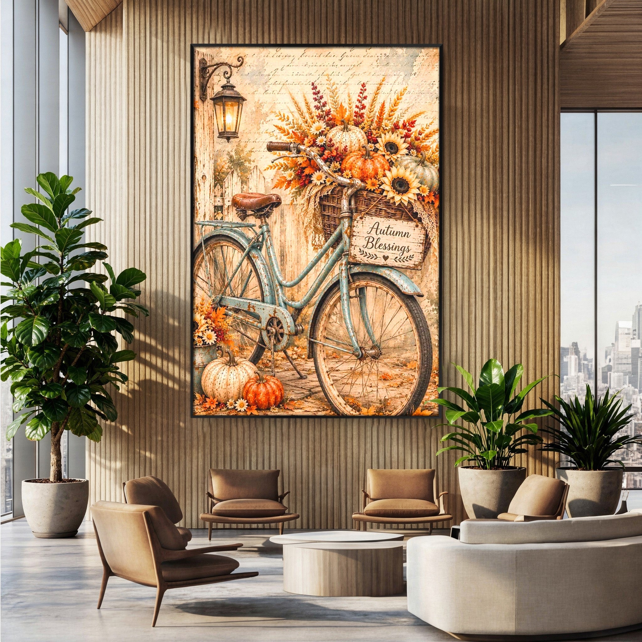 Tablou Canvas Premium LuxCanva® PI1090, Bicicleta De Toamna, Roti, Toamna, Flori, Living, Rustic, Culori Vibrante