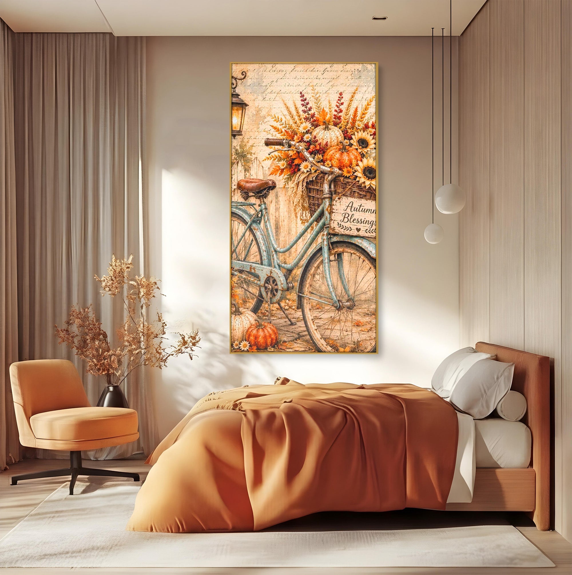 Tablou Canvas Premium LuxCanva® PI1090, Bicicleta De Toamna, Roti, Toamna, Flori, Living, Rustic, Culori Vibrante