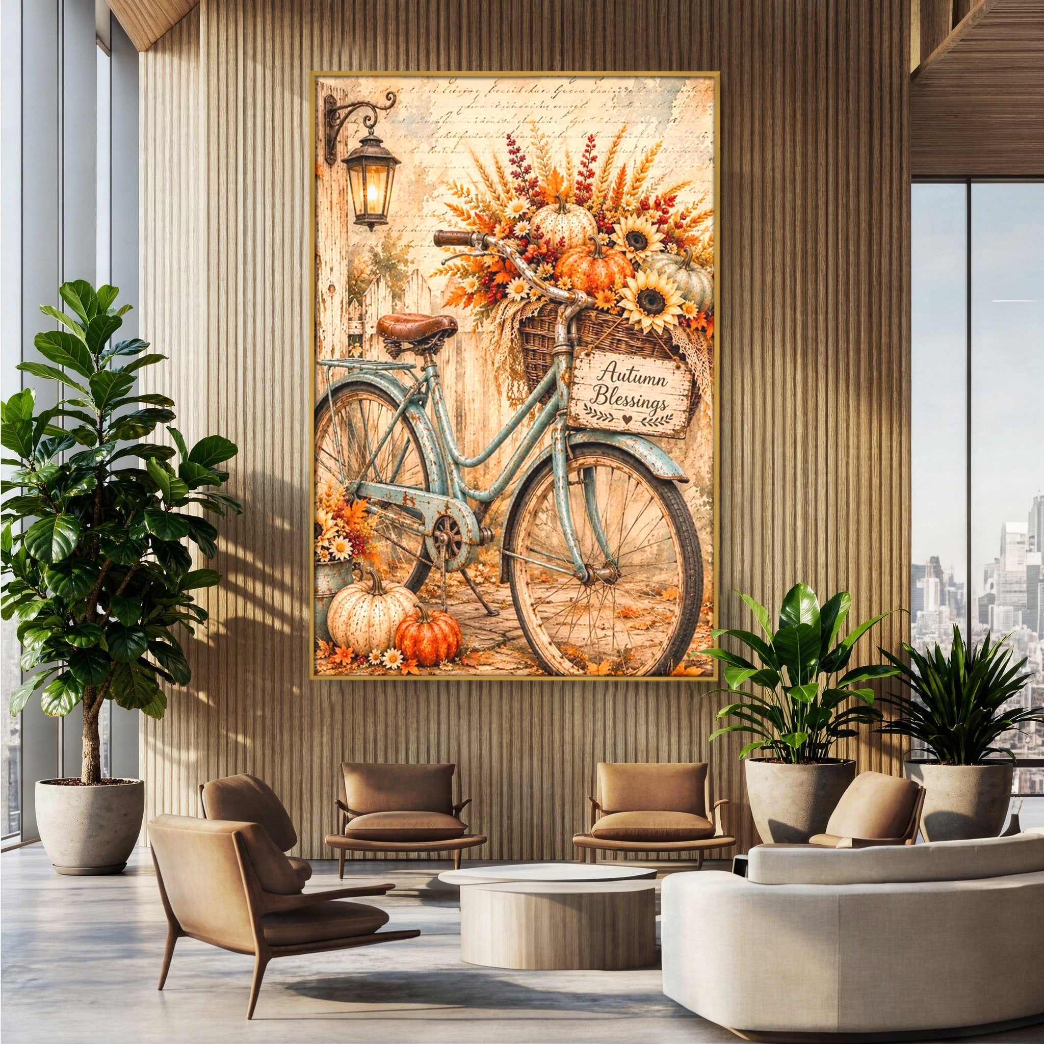 Tablou Canvas Premium LuxCanva® PI1090, Bicicleta De Toamna, Roti, Toamna, Flori, Living, Rustic, Culori Vibrante