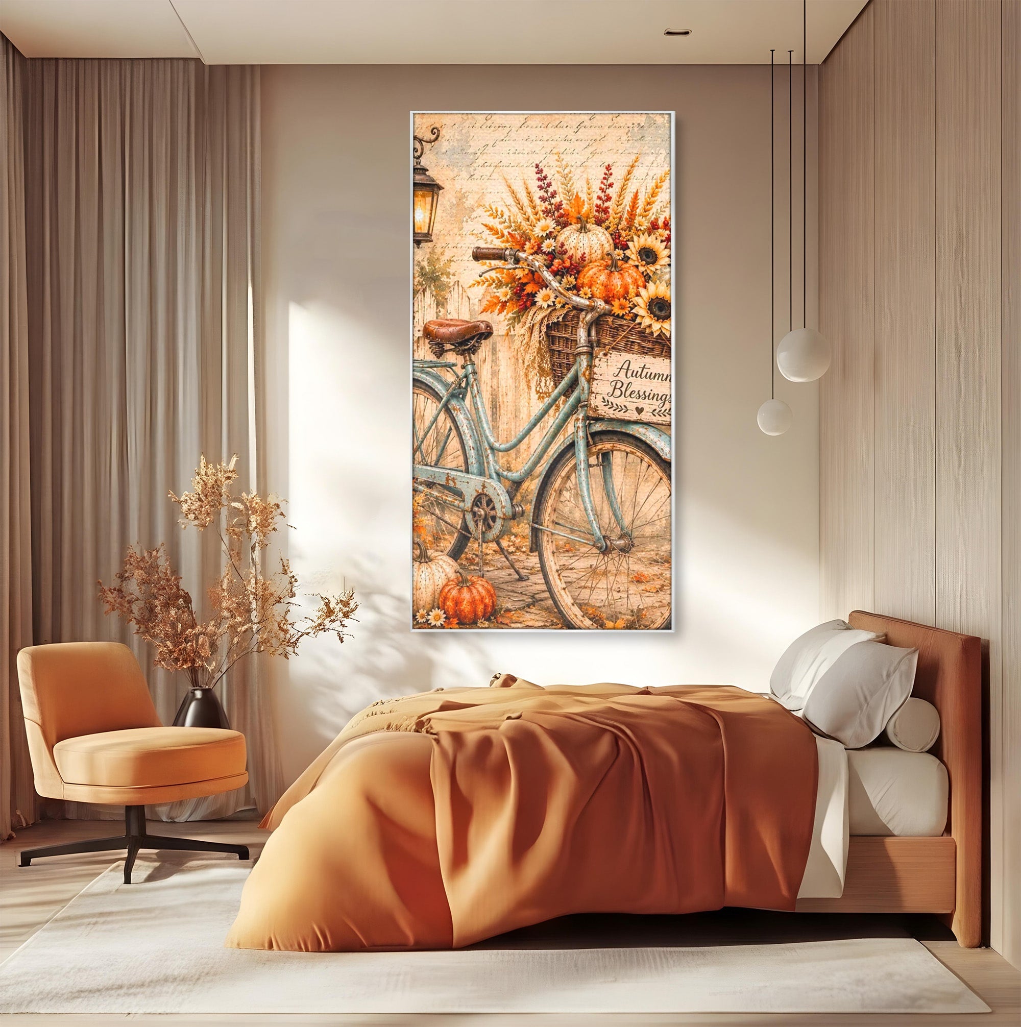 Tablou Canvas Premium LuxCanva® PI1090, Bicicleta De Toamna, Roti, Toamna, Flori, Living, Rustic, Culori Vibrante