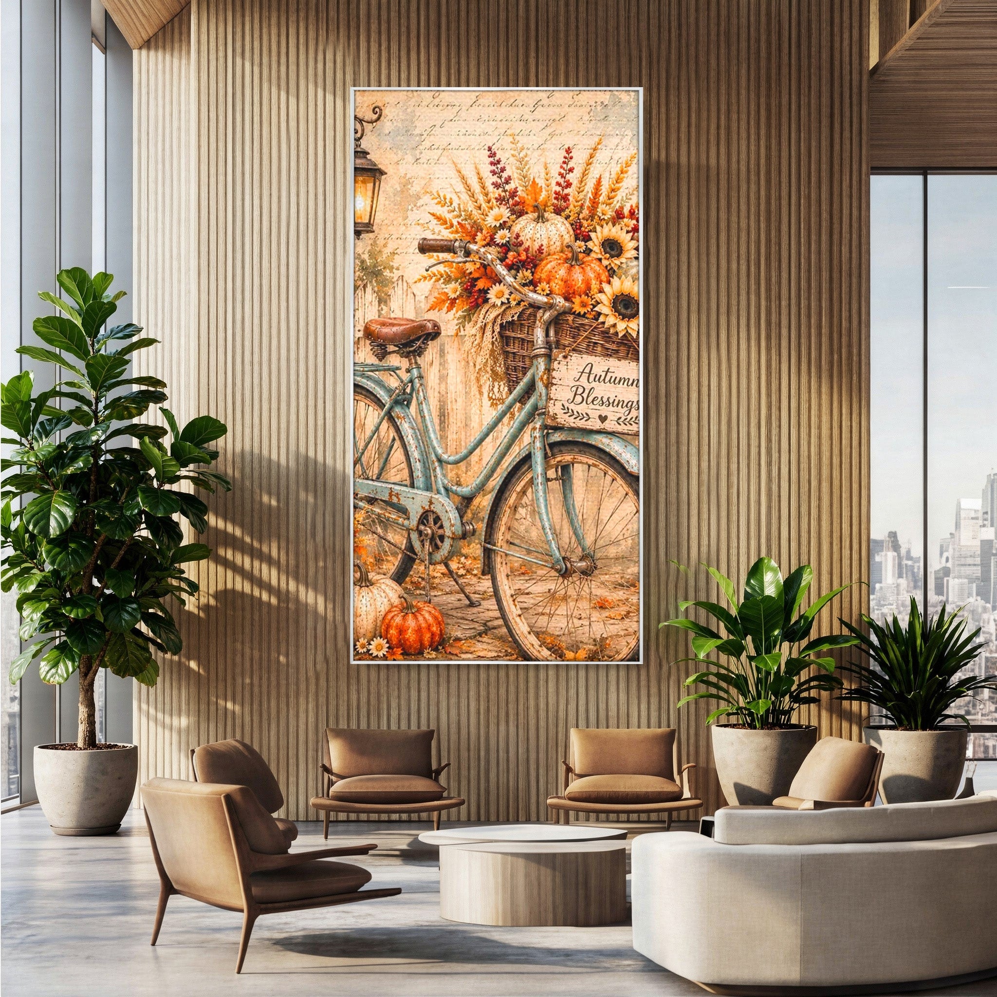 Tablou Canvas Premium LuxCanva® PI1090, Bicicleta De Toamna, Roti, Toamna, Flori, Living, Rustic, Culori Vibrante