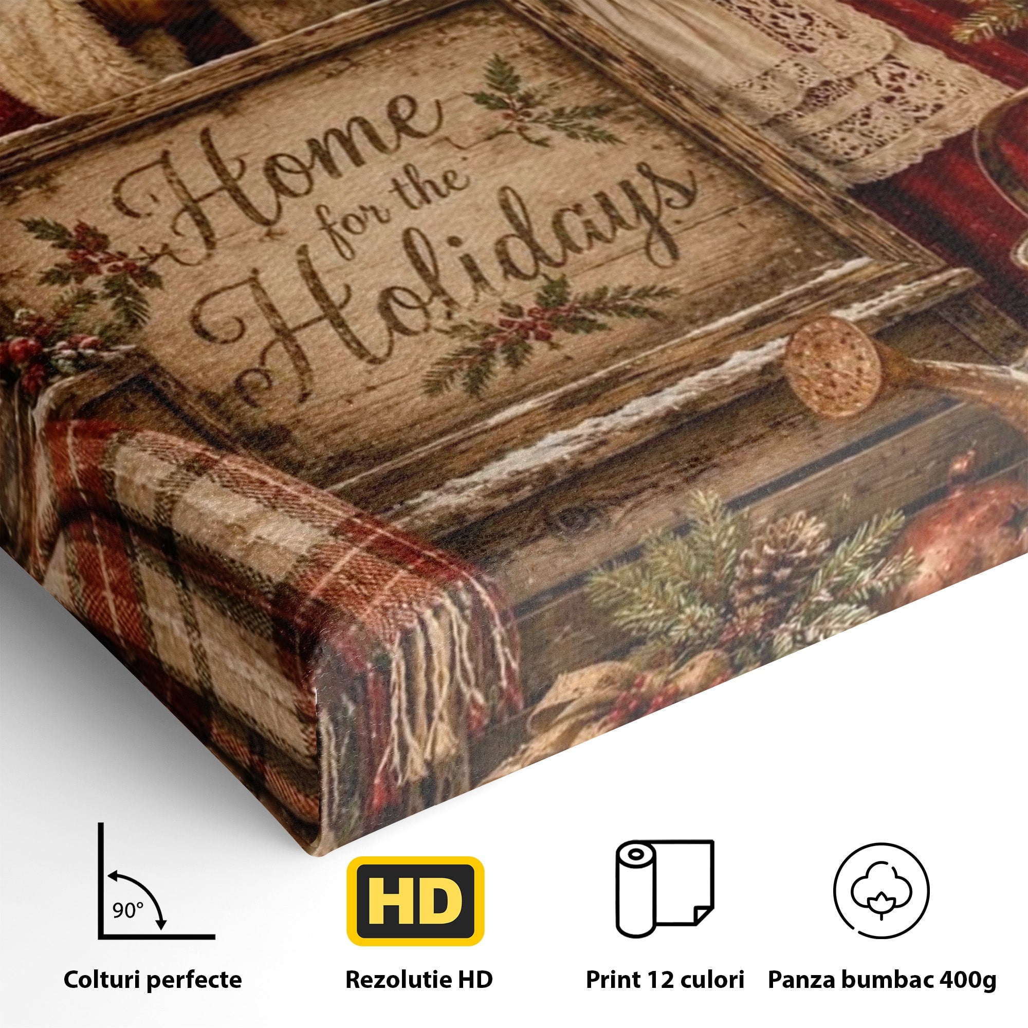 Tablou Canvas Premium LuxCanva® PI1091, Craciunul Acasa, Craciunita, Mos Craciun, Sarbatori, Decor, Living, Culori Vibrante