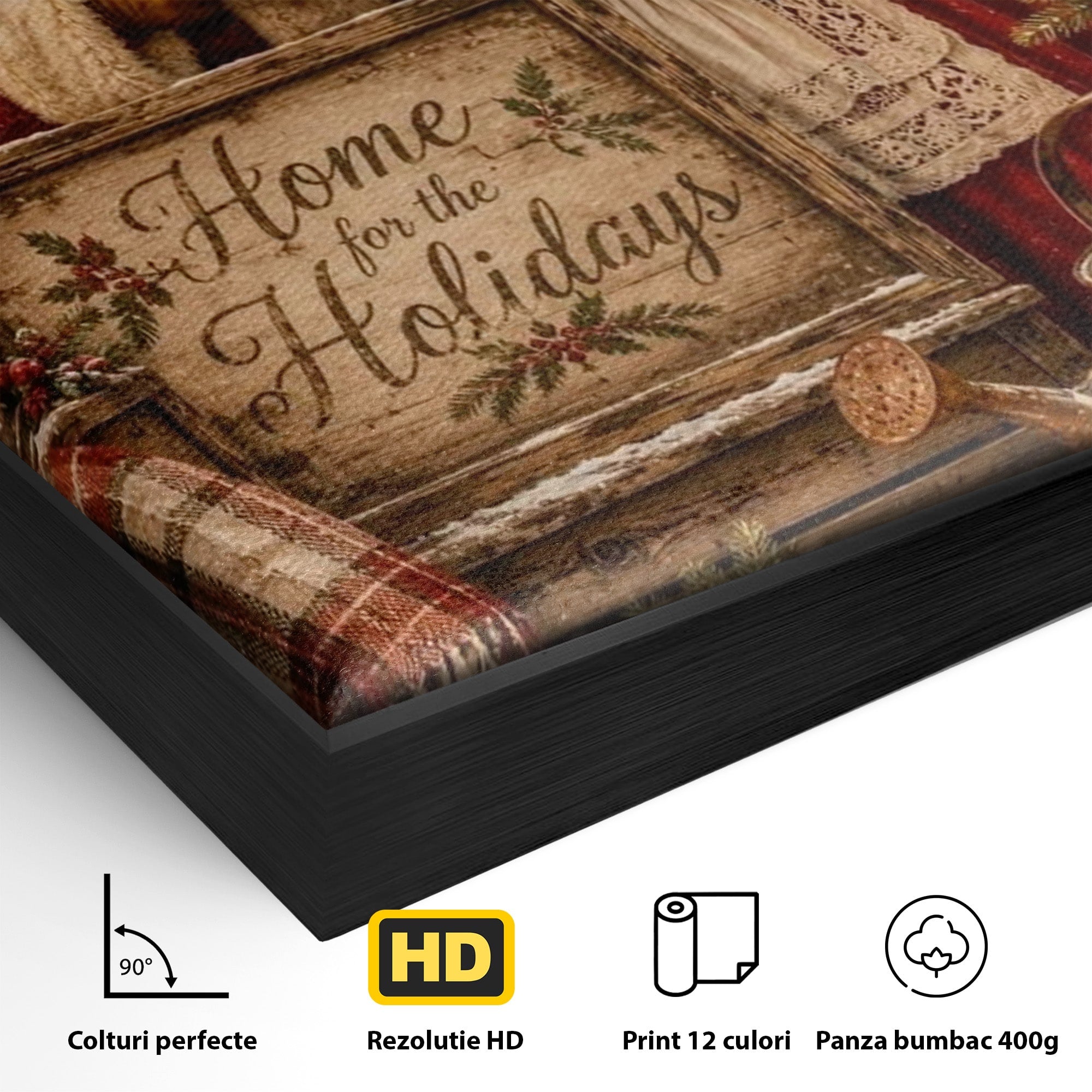 Tablou Canvas Premium LuxCanva® PI1091, Craciunul Acasa, Craciunita, Mos Craciun, Sarbatori, Decor, Living, Culori Vibrante